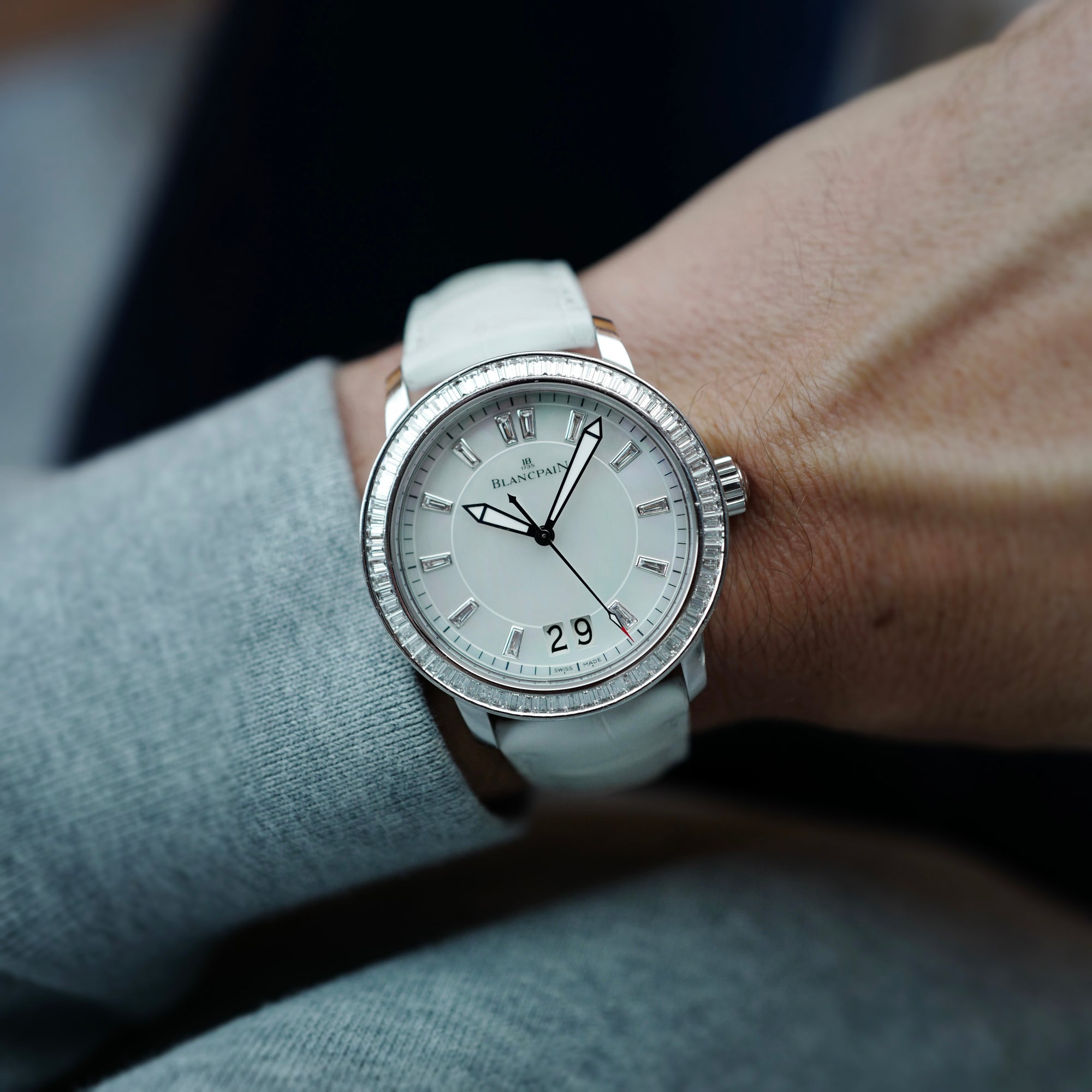Blancpain - Blancpain White Gold Grand Date with Baguette Bezel and Diamond Mother of Pearl Dial (New Arrival) - The Keystone Watches
