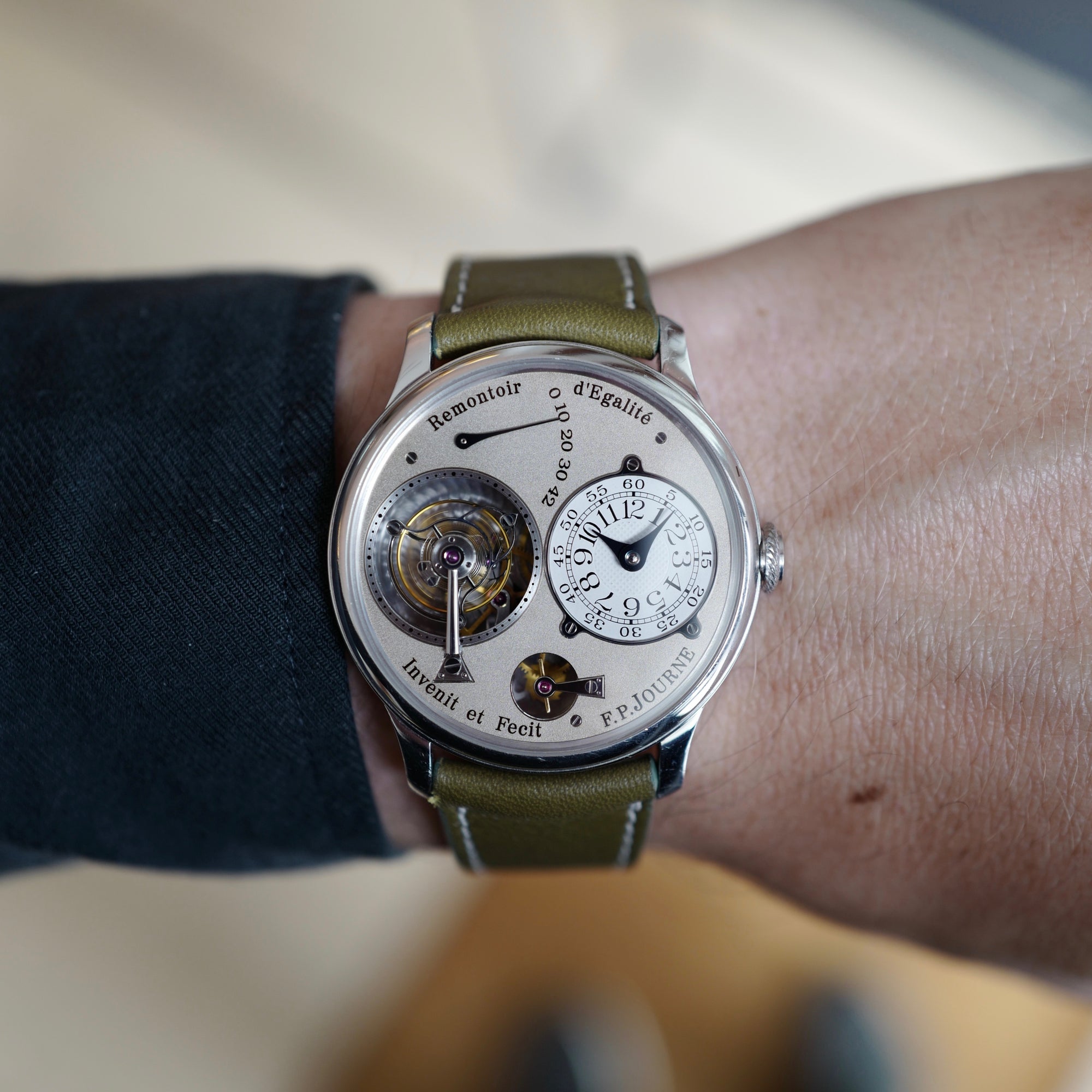 F.P. Journe Platinum Remontoir dEgalite Tourbillon Watch with Brass Movement