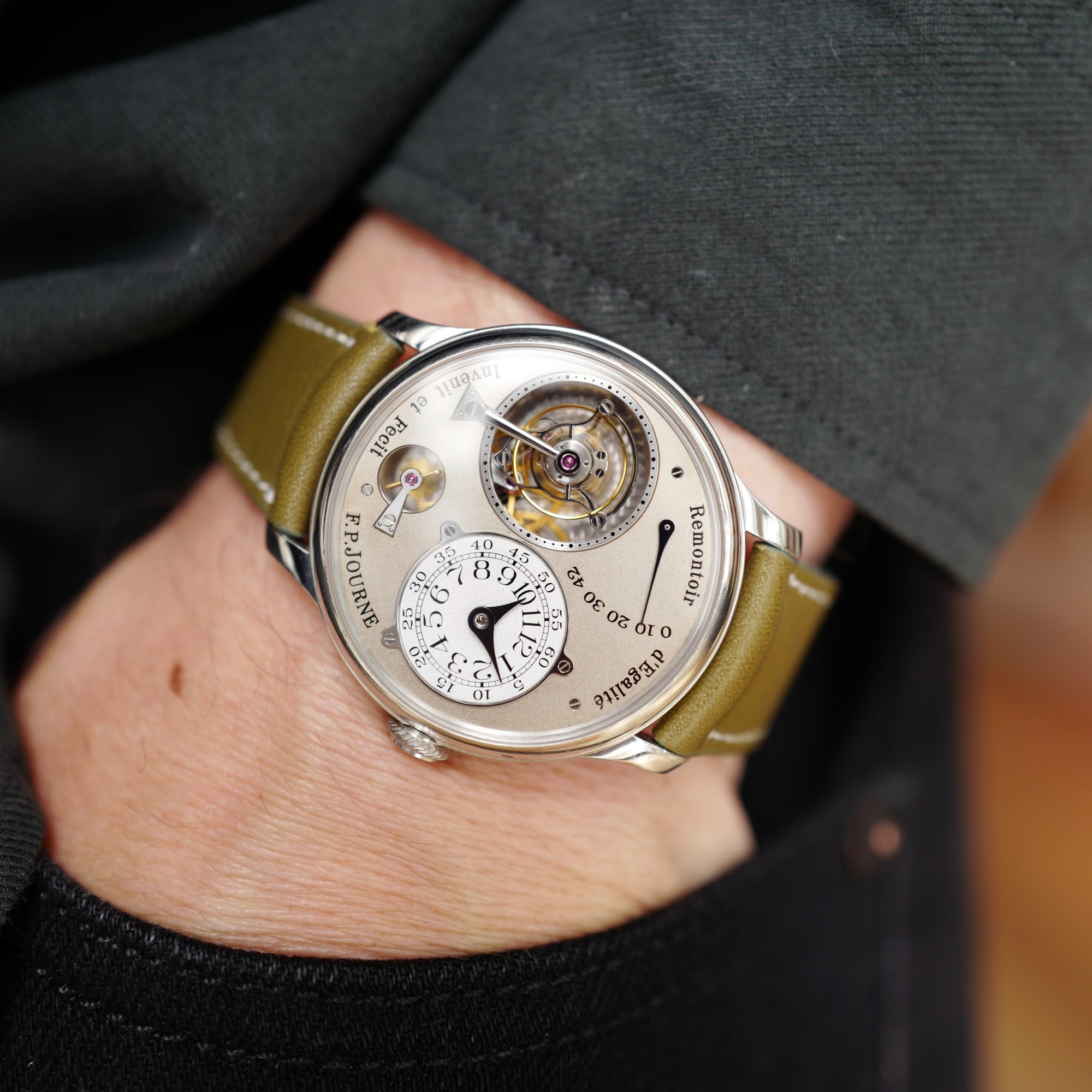 F.P. Journe Platinum Remontoir dEgalite Tourbillon Watch with Brass Movement