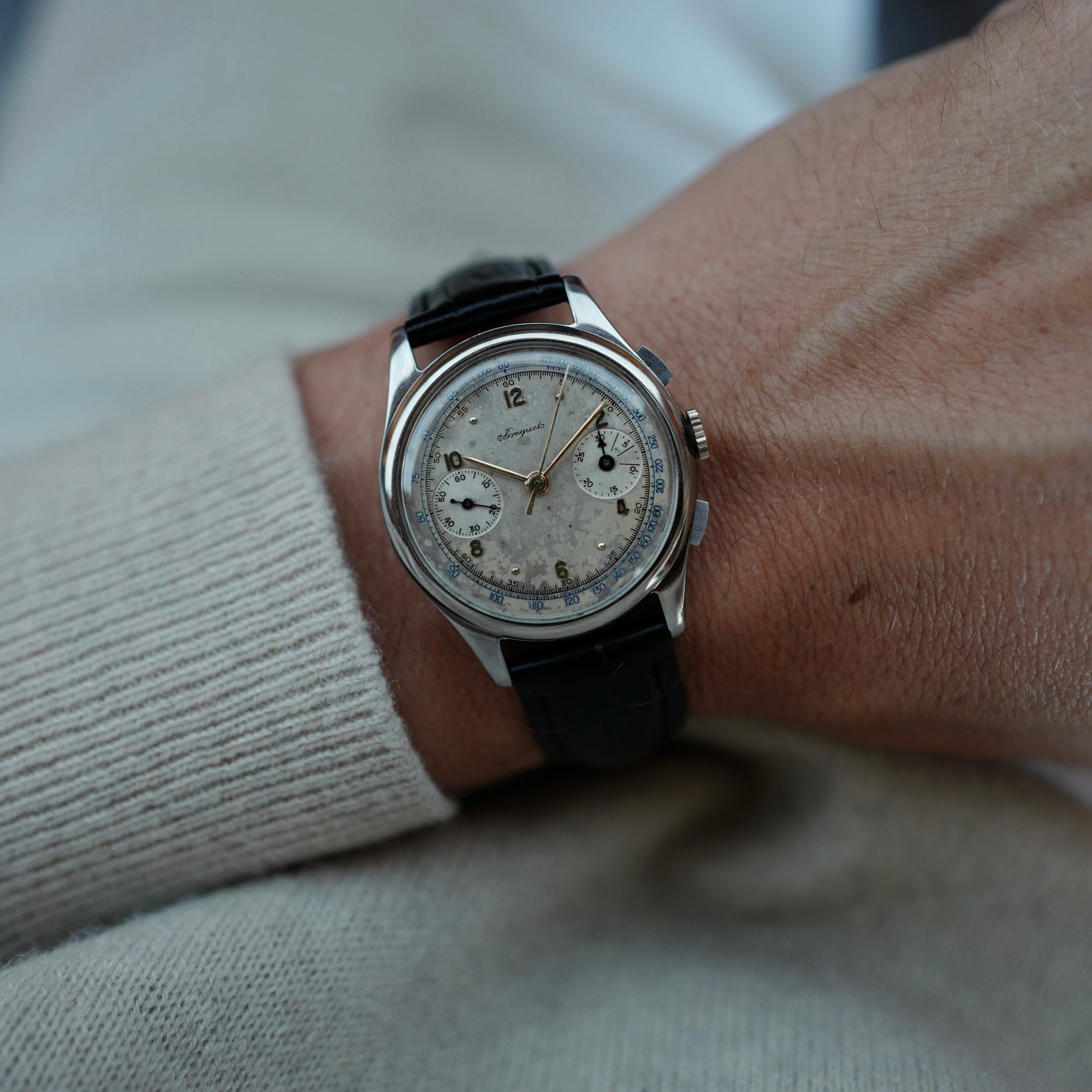Breguet Steel Chronograph Watch, 1940s (New Arrival)