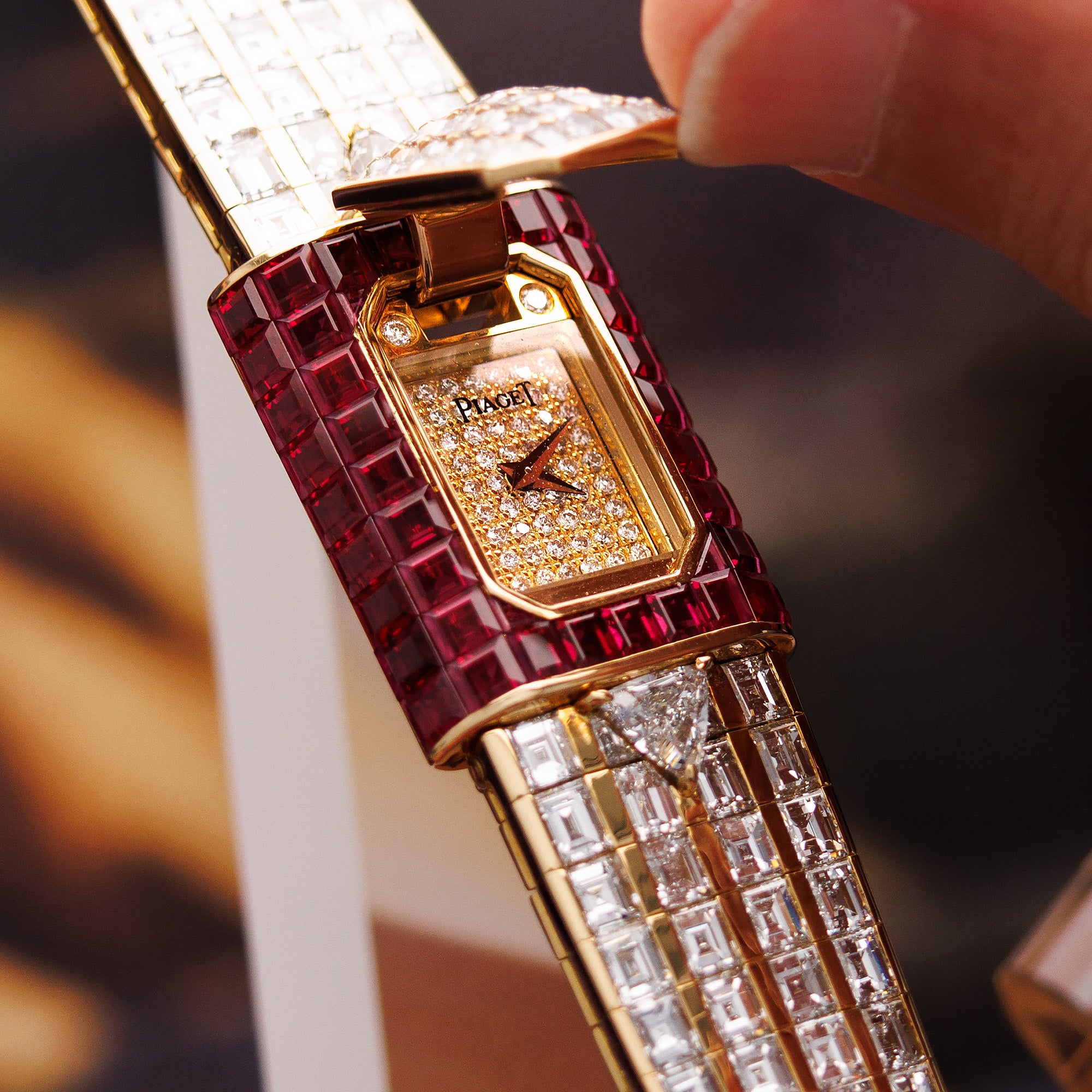 Piaget - Piaget Yellow Gold Baguette Diamond & Ruby Cover Watch - The Keystone Watches