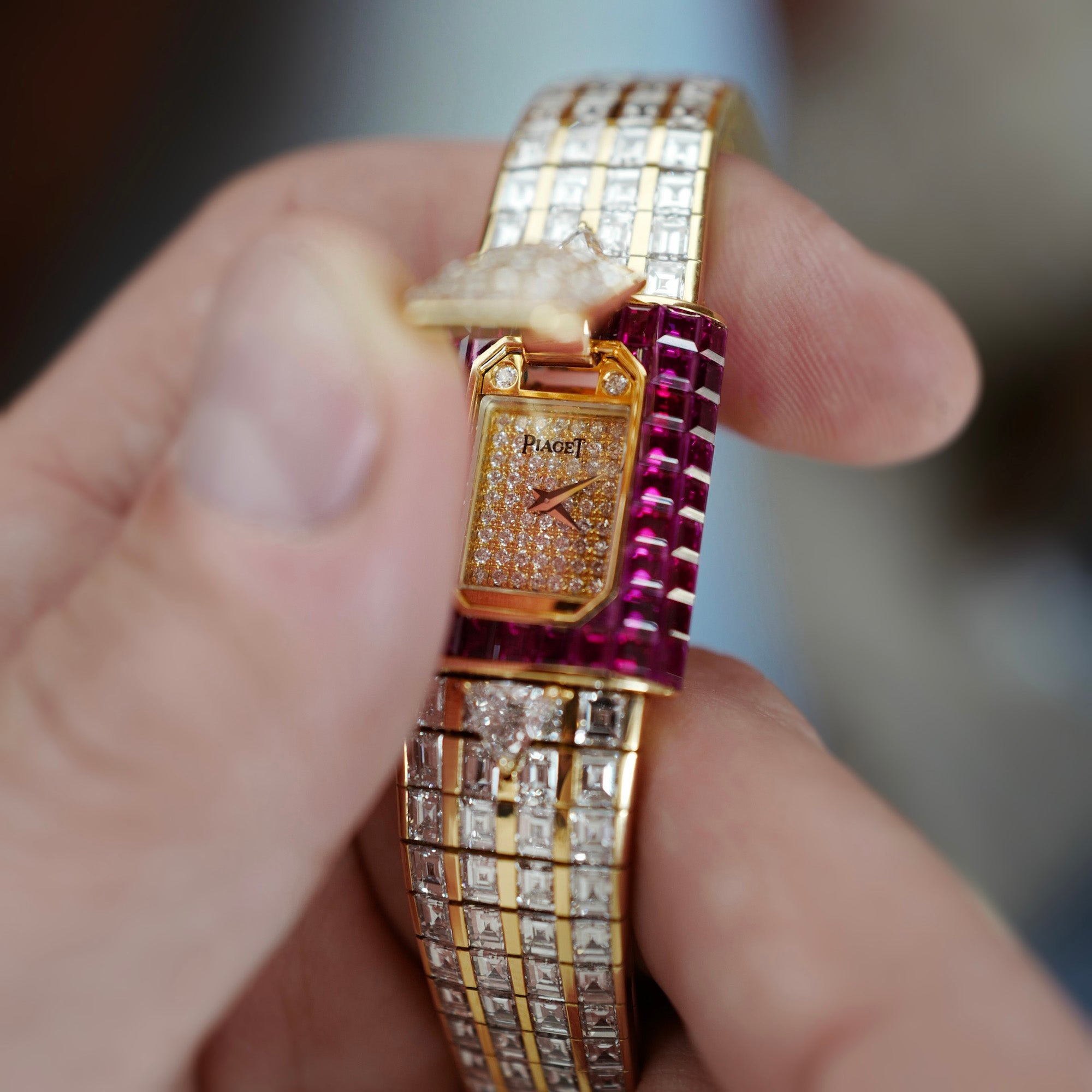 Piaget - Piaget Yellow Gold Baguette Diamond &amp; Ruby Cover Watch - The Keystone Watches