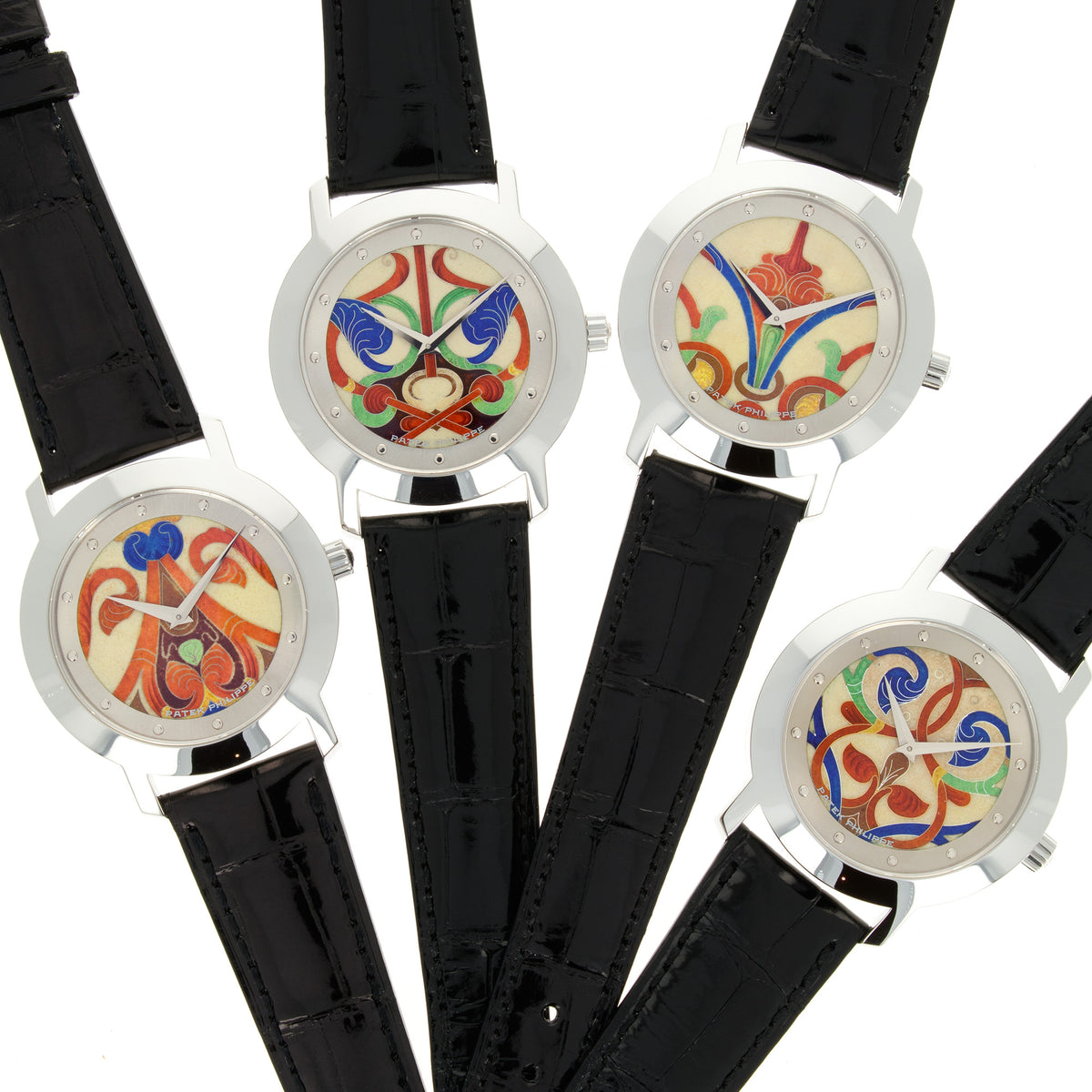 Patek Philippe Rare White Gold Cloisonne Middle Ages Set of 4 Watches Ref. 5075