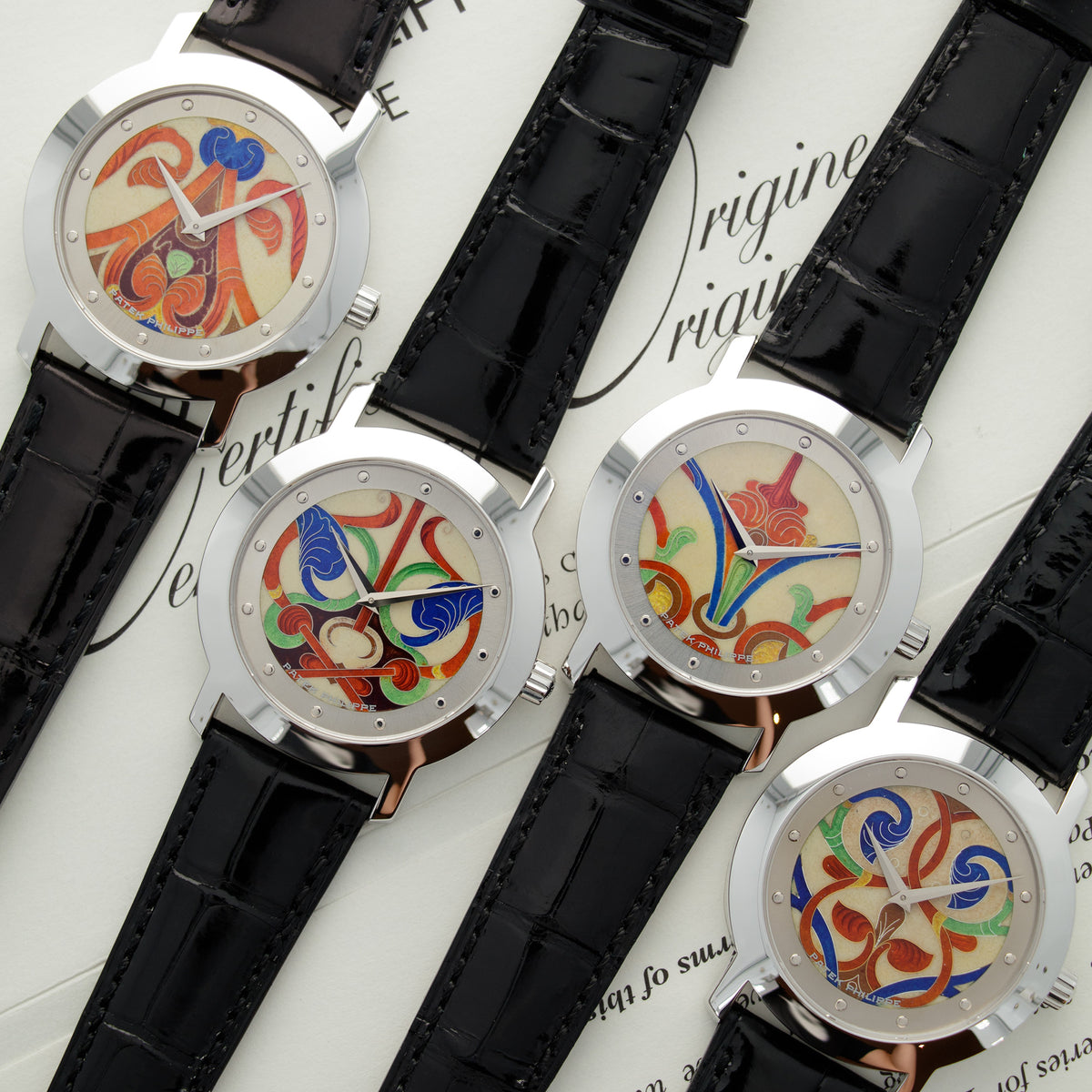 Patek Philippe Rare White Gold Cloisonne Middle Ages Set of 4 Watches Ref. 5075