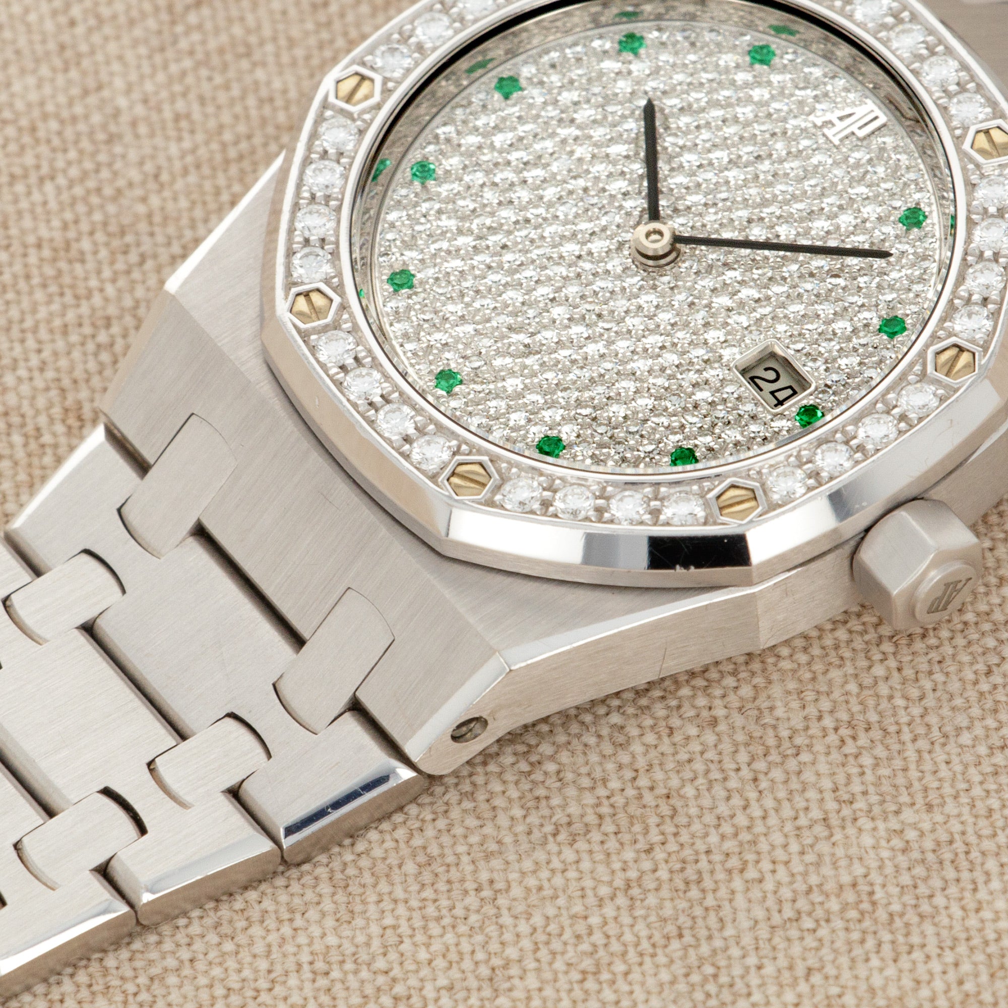 Audemars Piguet White Gold Royal Oak Ref. 15054 with Diamond and Emerald Dial