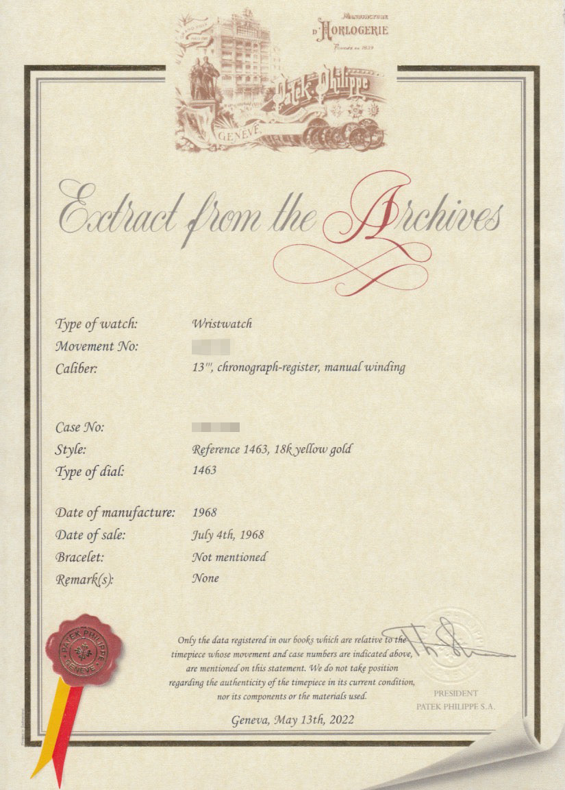 Patek Philippe Yellow Gold Chronograph Tasti Tondi Watch Ref. 1463, Retailed by Tiffany &amp; Co.