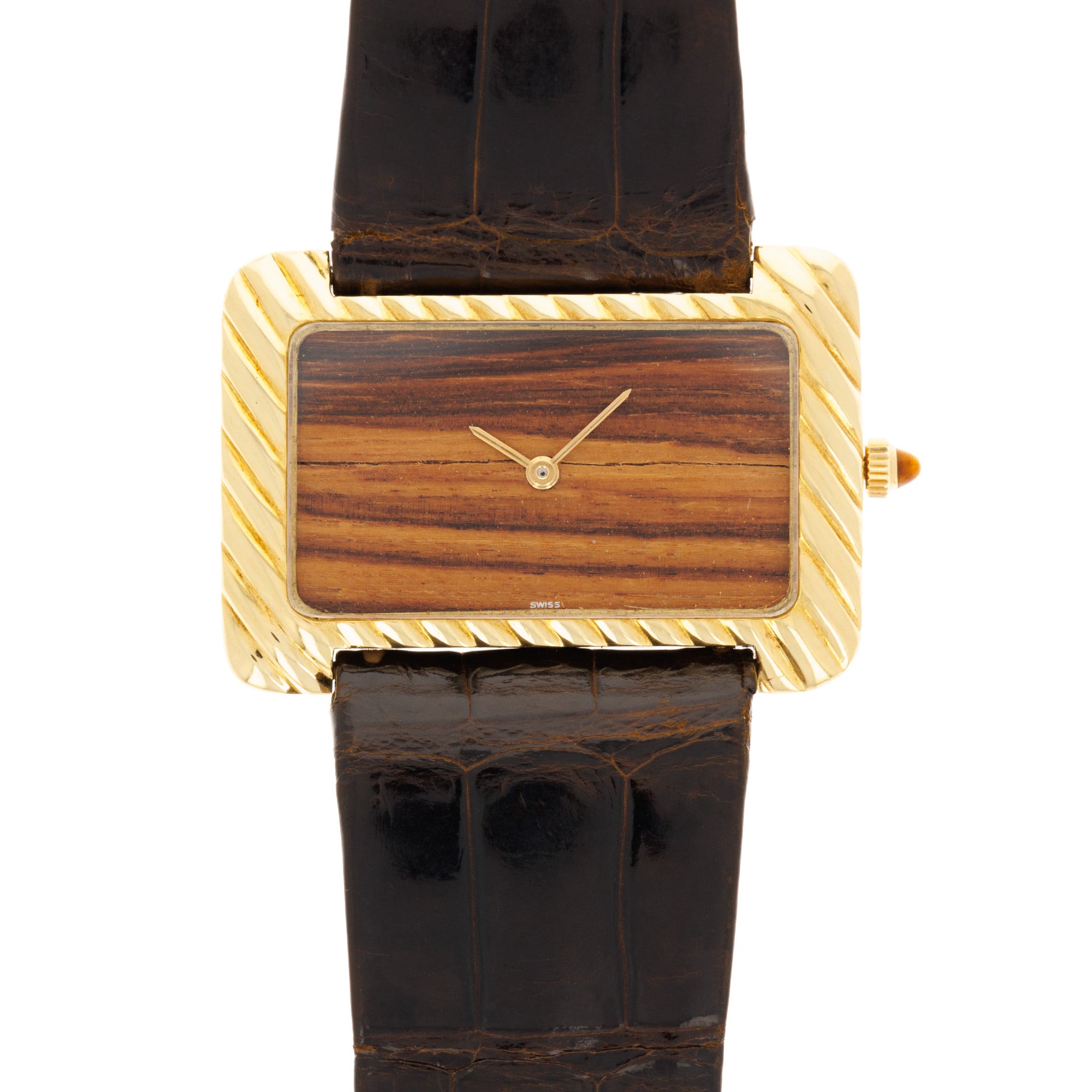 Gerald Genta Yellow Gold Wood Dial Watch, Dial Crack (New Arrival)