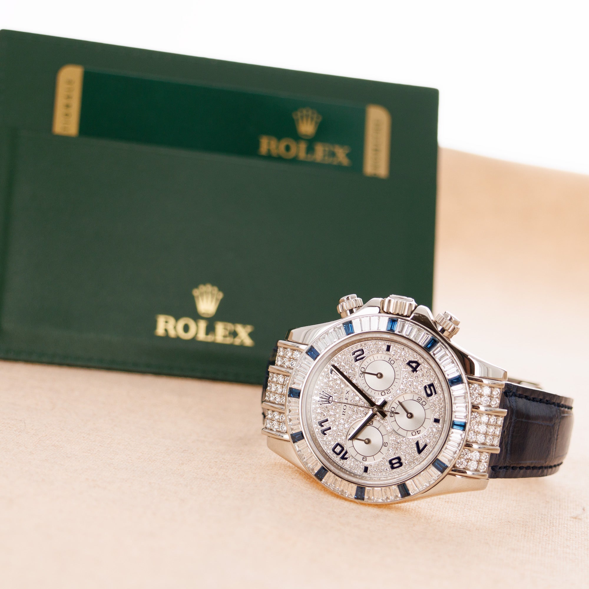 Rolex - Rolex White Gold Daytona Ref. 116599 with Diamonds and Sapphires - The Keystone Watches