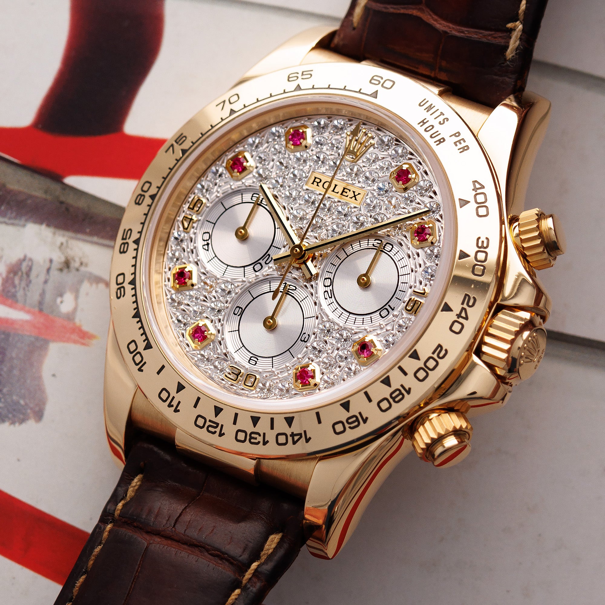 Rolex - Rolex Yellow Gold Zenith Daytona with Pave and Ruby Dial Ref. 16518 - The Keystone Watches