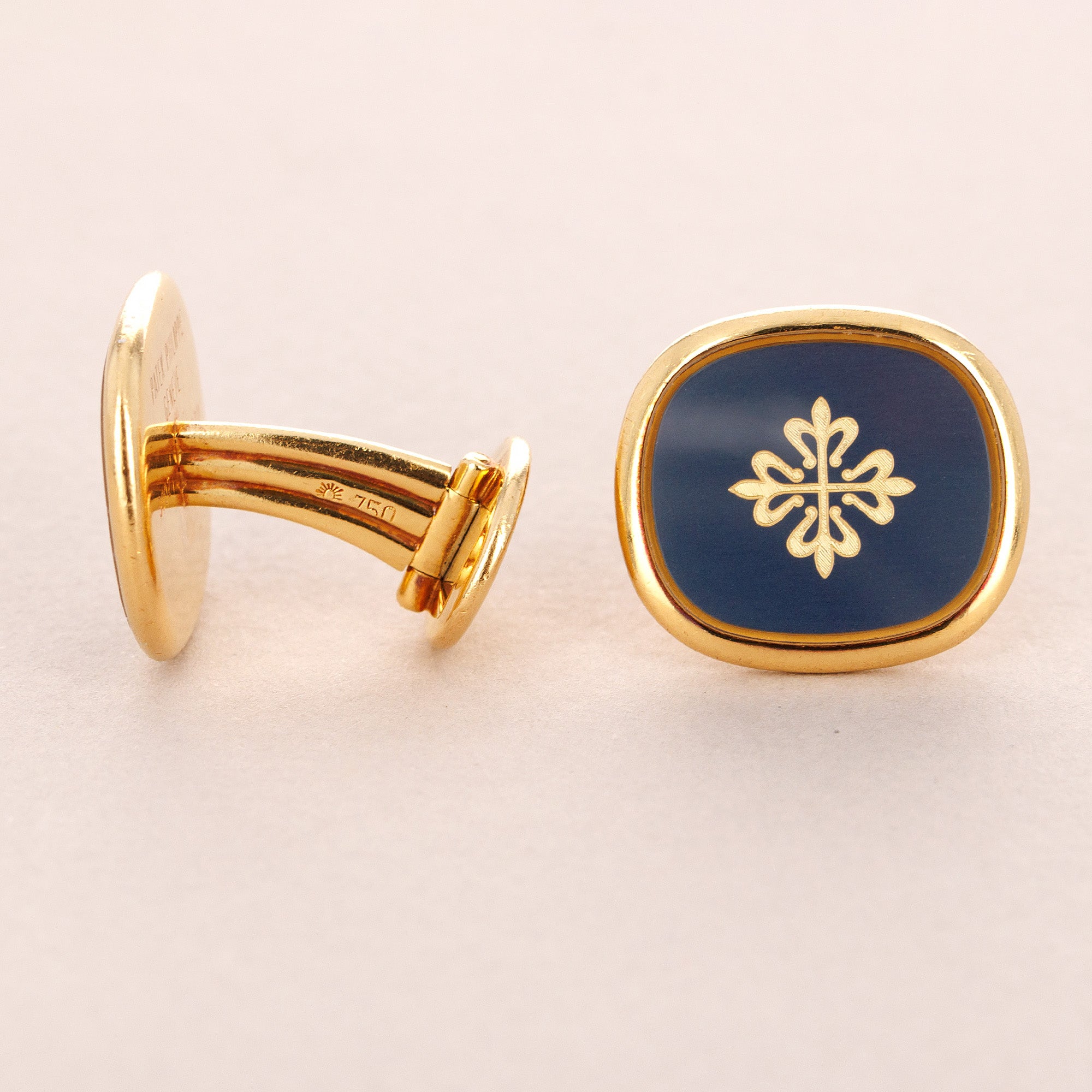 Patek Philippe - Patek Philippe Yellow Gold Ellipse Cufflinks with Calatrava Cross (Objet) - The Keystone Watches