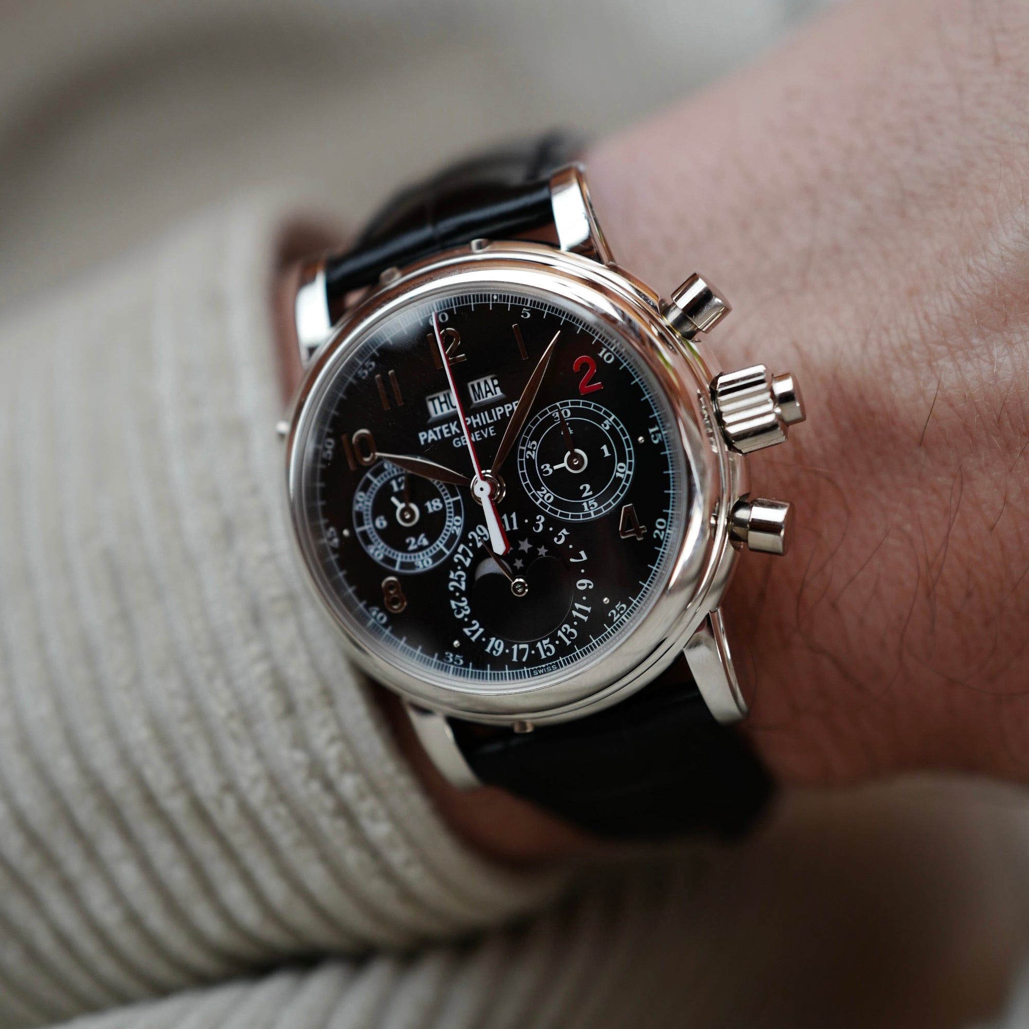 Patek Philippe Platinum Perpetual Calendar Split Seconds Chronograph Ref. 5004P with Unique Red Numeral 2 (Private Sale)