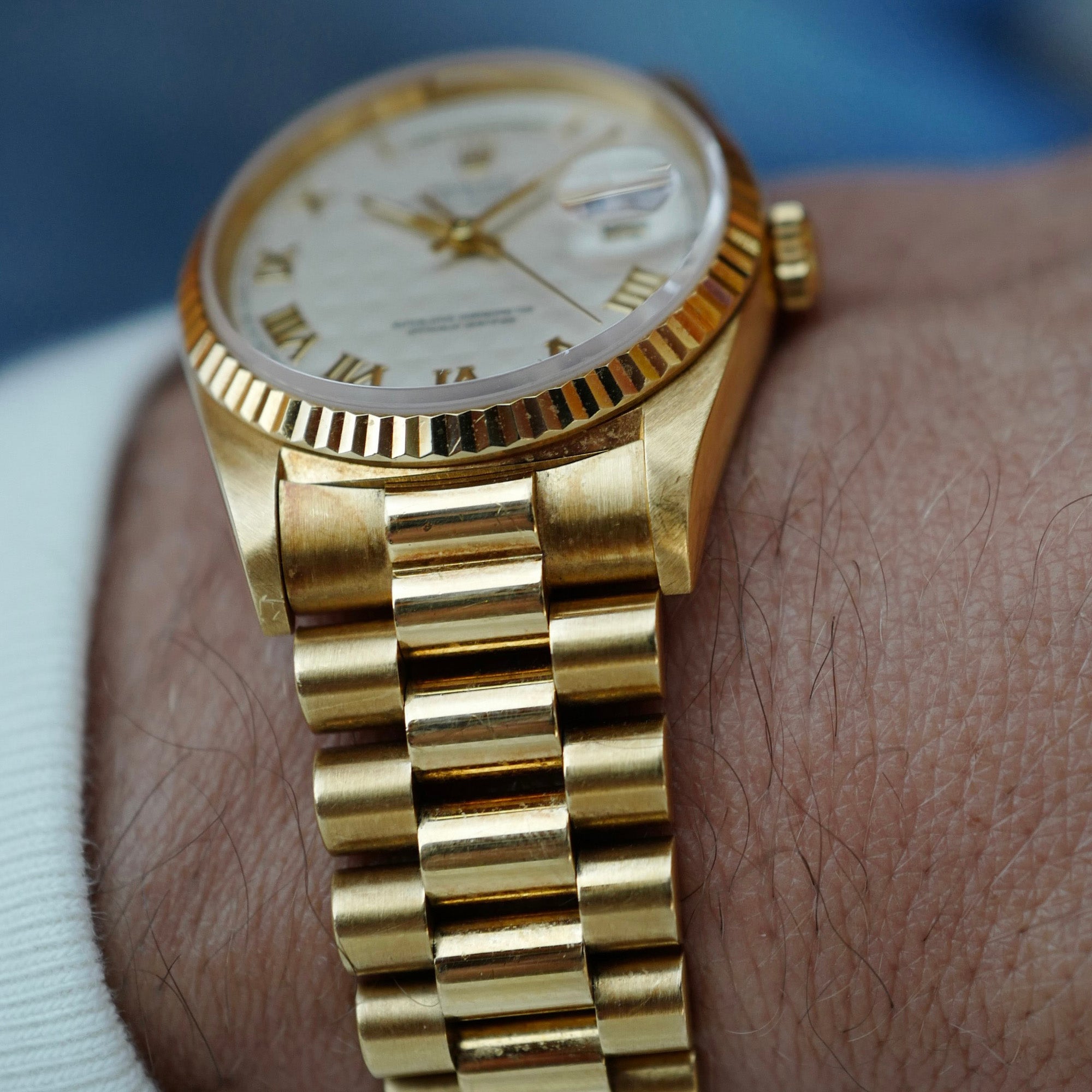 Rolex Yellow Gold Day-Date Ref. 18238 with Cream Pyramid Dial