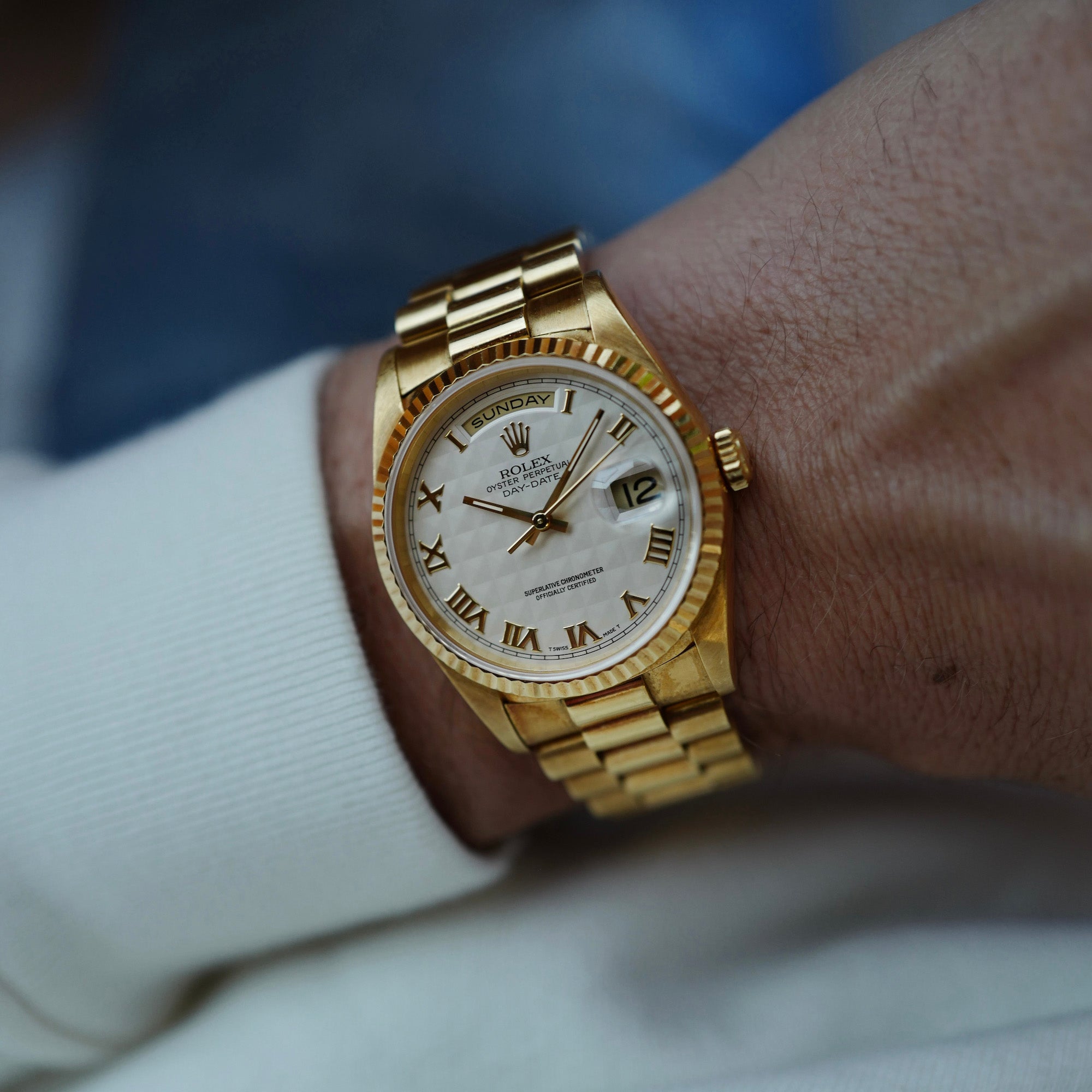 Rolex Yellow Gold Day-Date Ref. 18238 with Cream Pyramid Dial