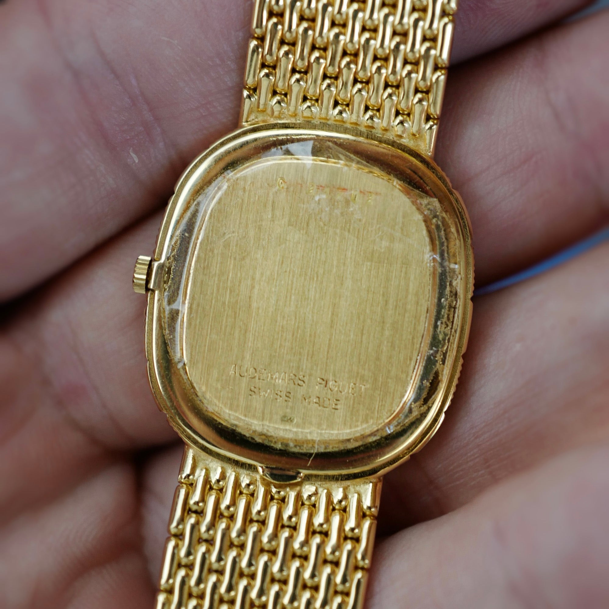 Audemars Piguet Yellow Gold Bracelet Watch with Onyx and Diamond Dial