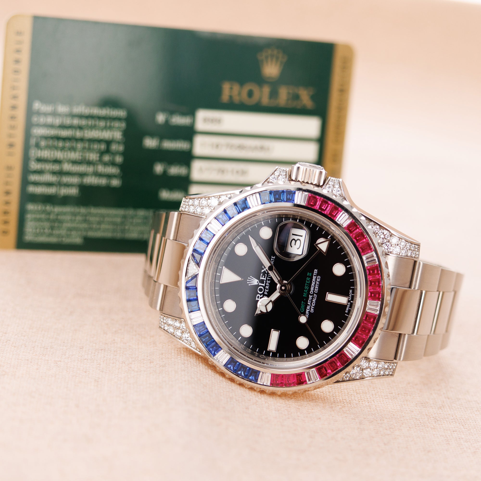 Rolex - Rolex White Gold SARU GMT-Master Diamond Sapphire Ruby Watch Ref. 116759SARU - The Keystone Watches