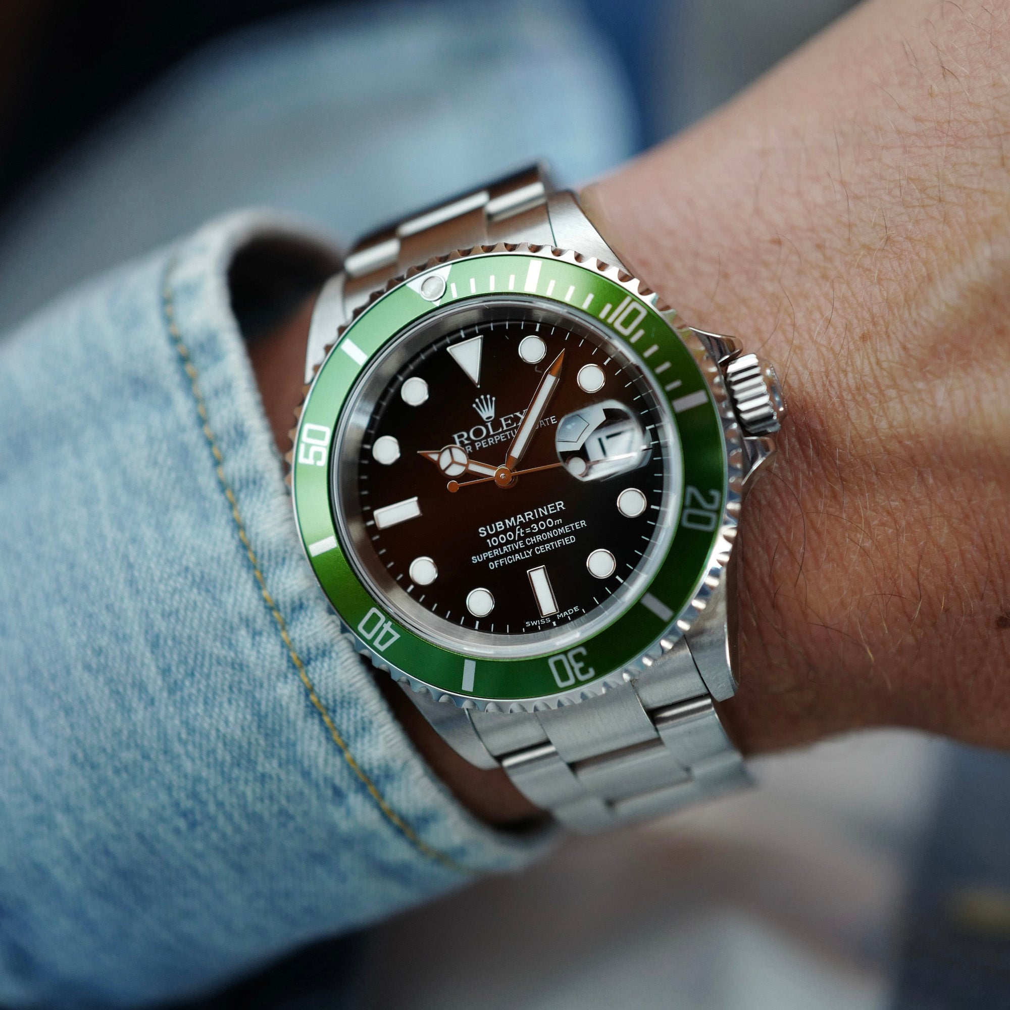 Rolex Steel Kermit Submariner Ref. 16610LV in NOS Condition with Y Serial (New Arrival)