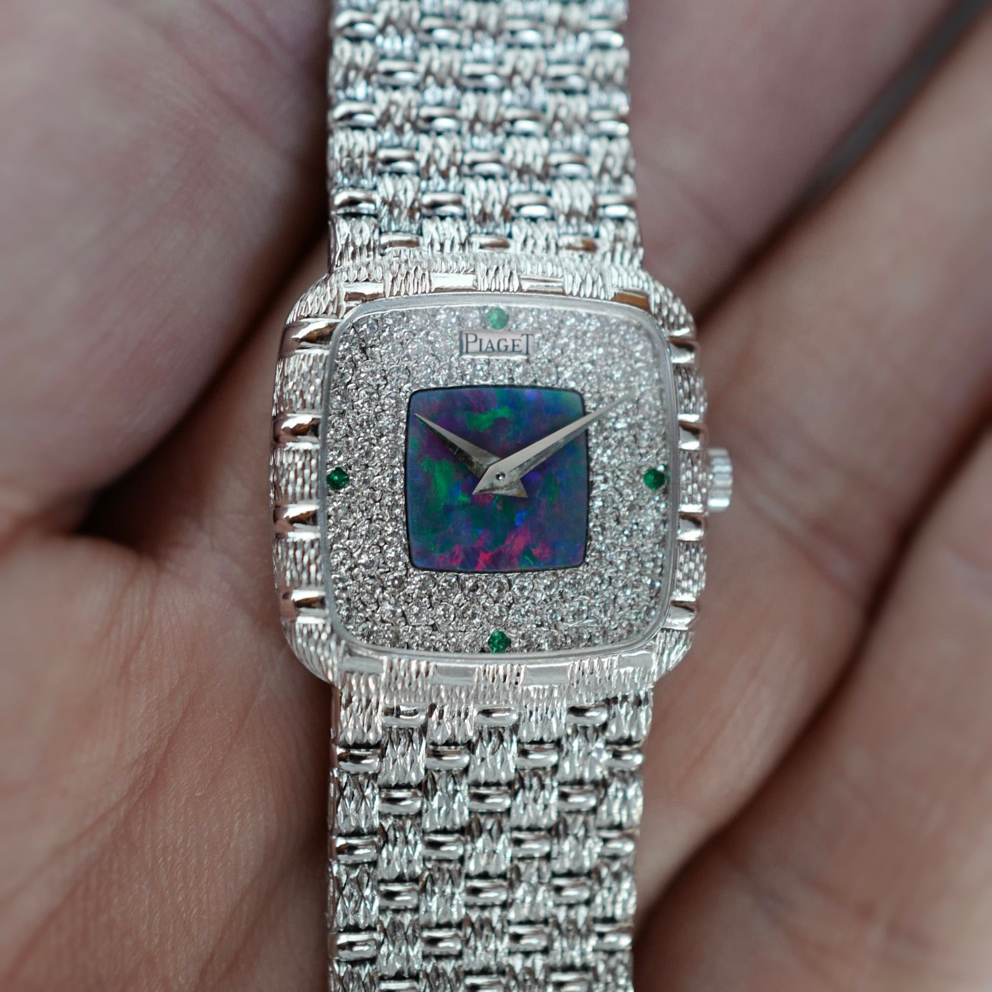 Piaget White Gold Bracelet Watch Ref. 9902 with Opal and Pave Diamond Dial