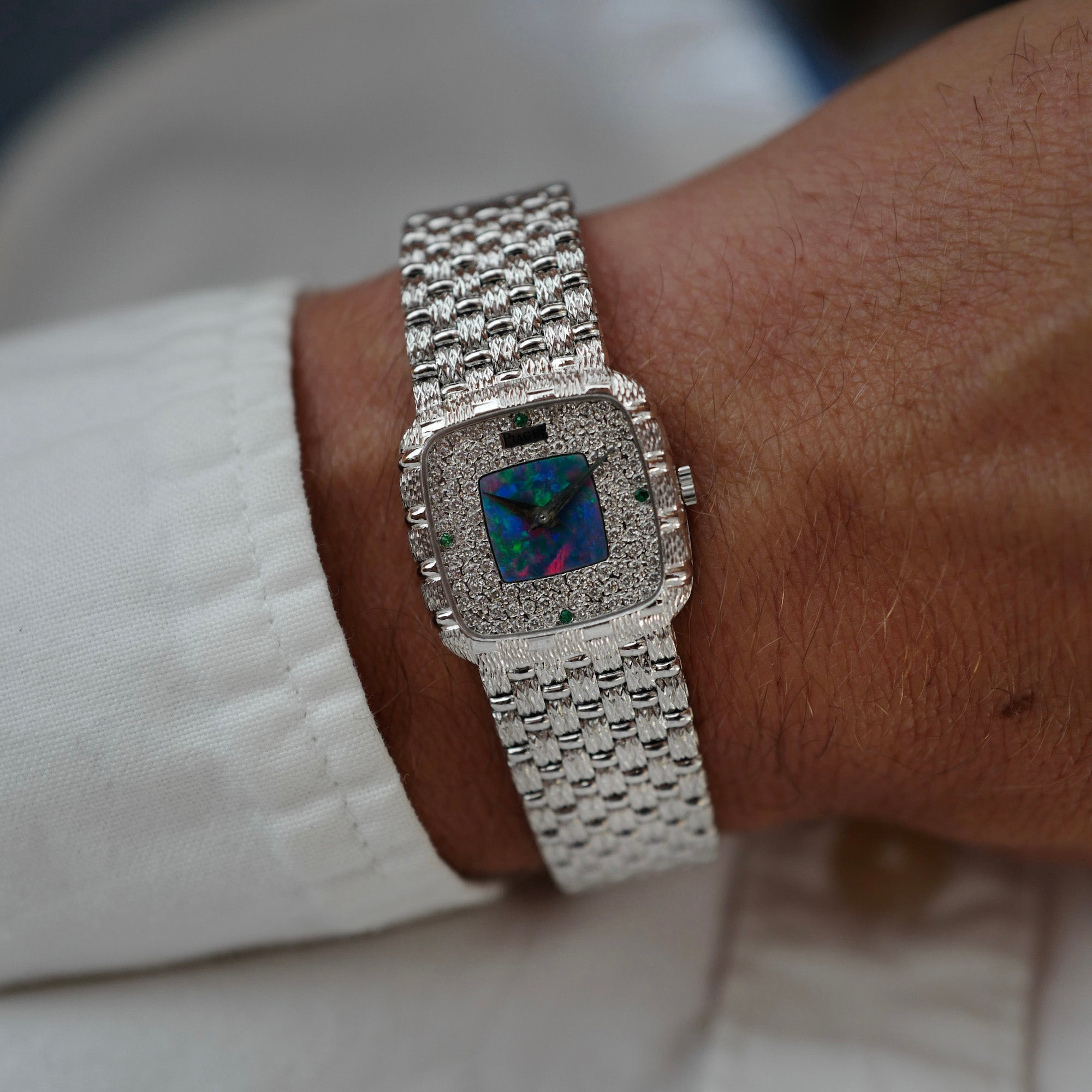 Piaget White Gold Bracelet Watch Ref. 9902 with Opal and Pave Diamond Dial