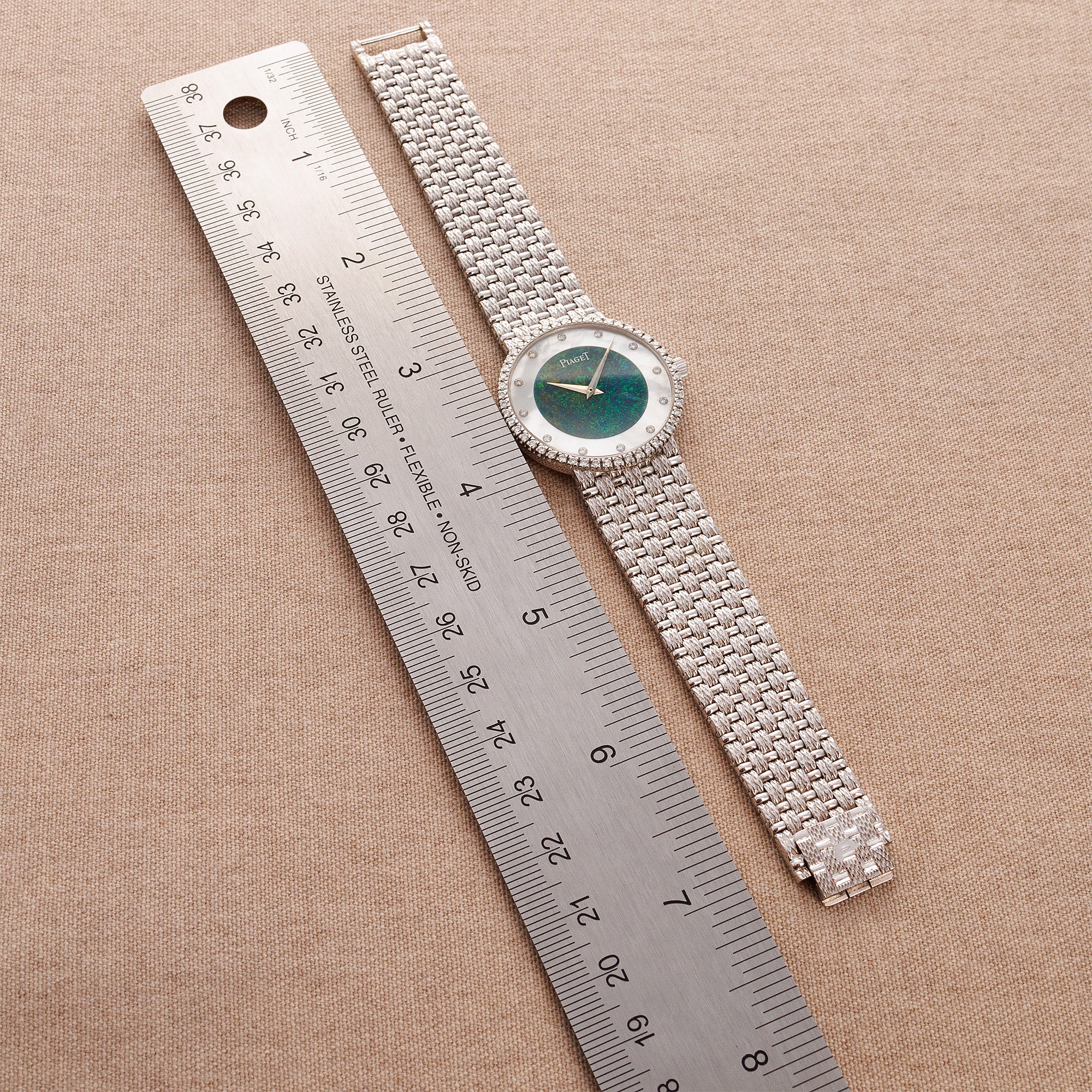 Piaget White Gold Round Watch Ref. 9066 with Opal Dial and Diamonds