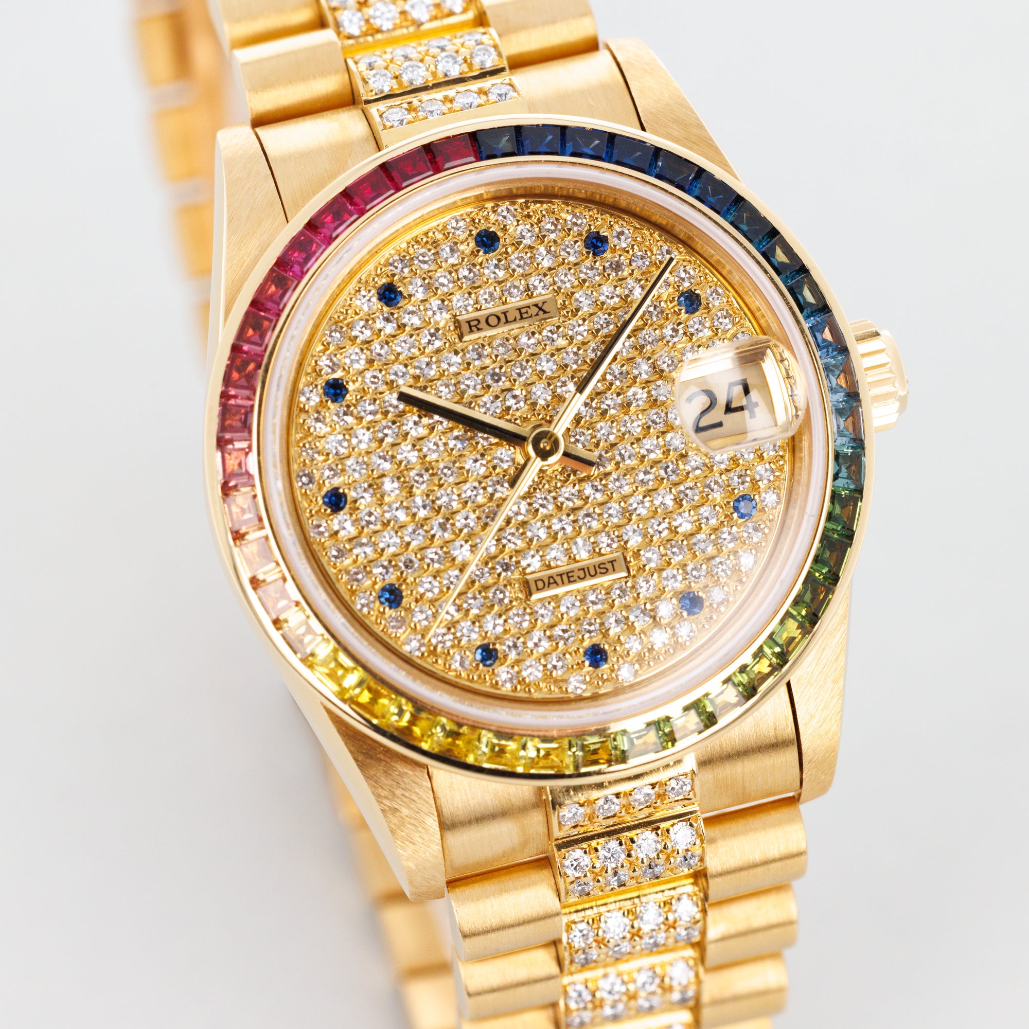 Rolex Yellow Gold Datejust Rainbow Watch Ref. 68058