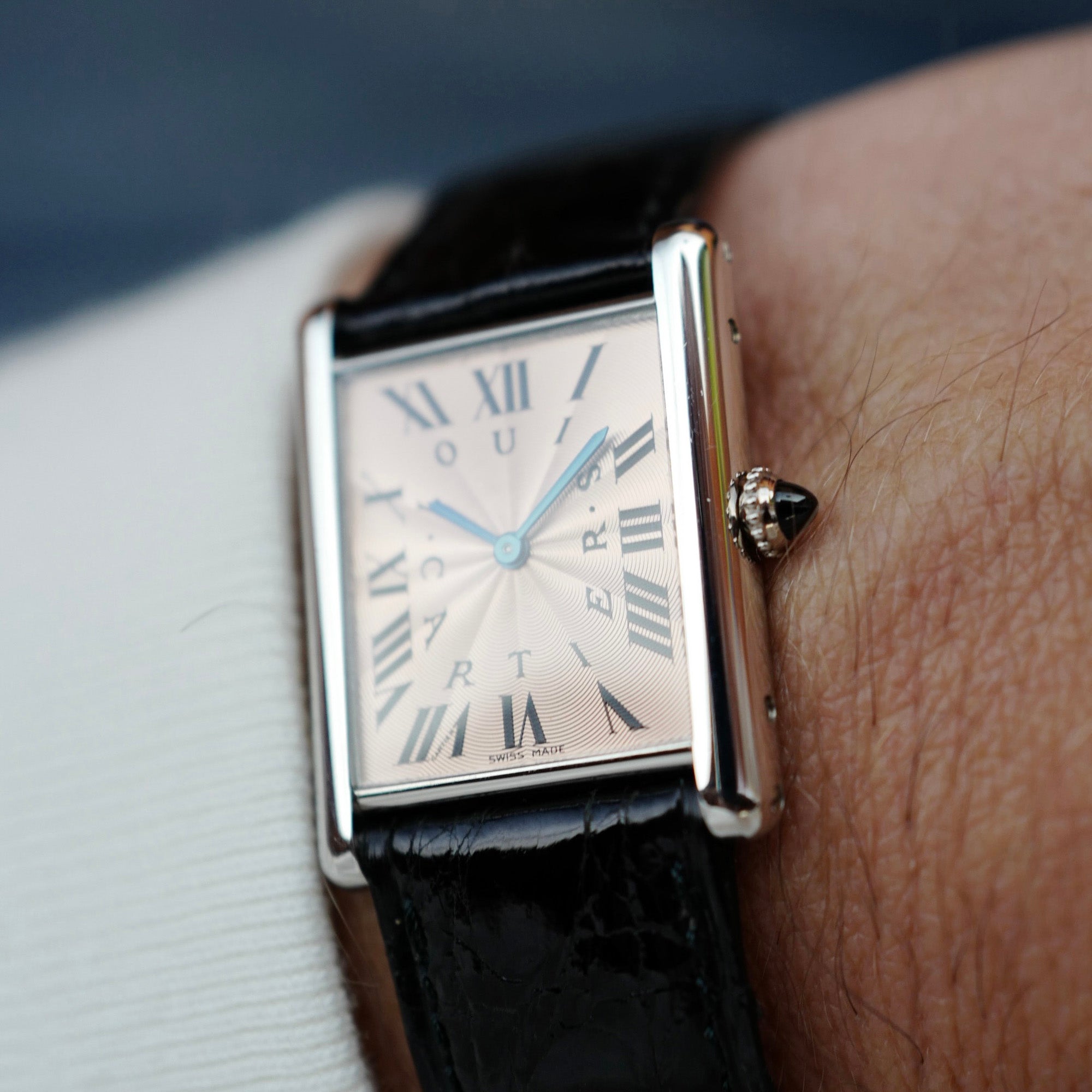 Cartier Platinum Tank Watch Ref. 1601 with Rare Salmon Dial, Edition of 70