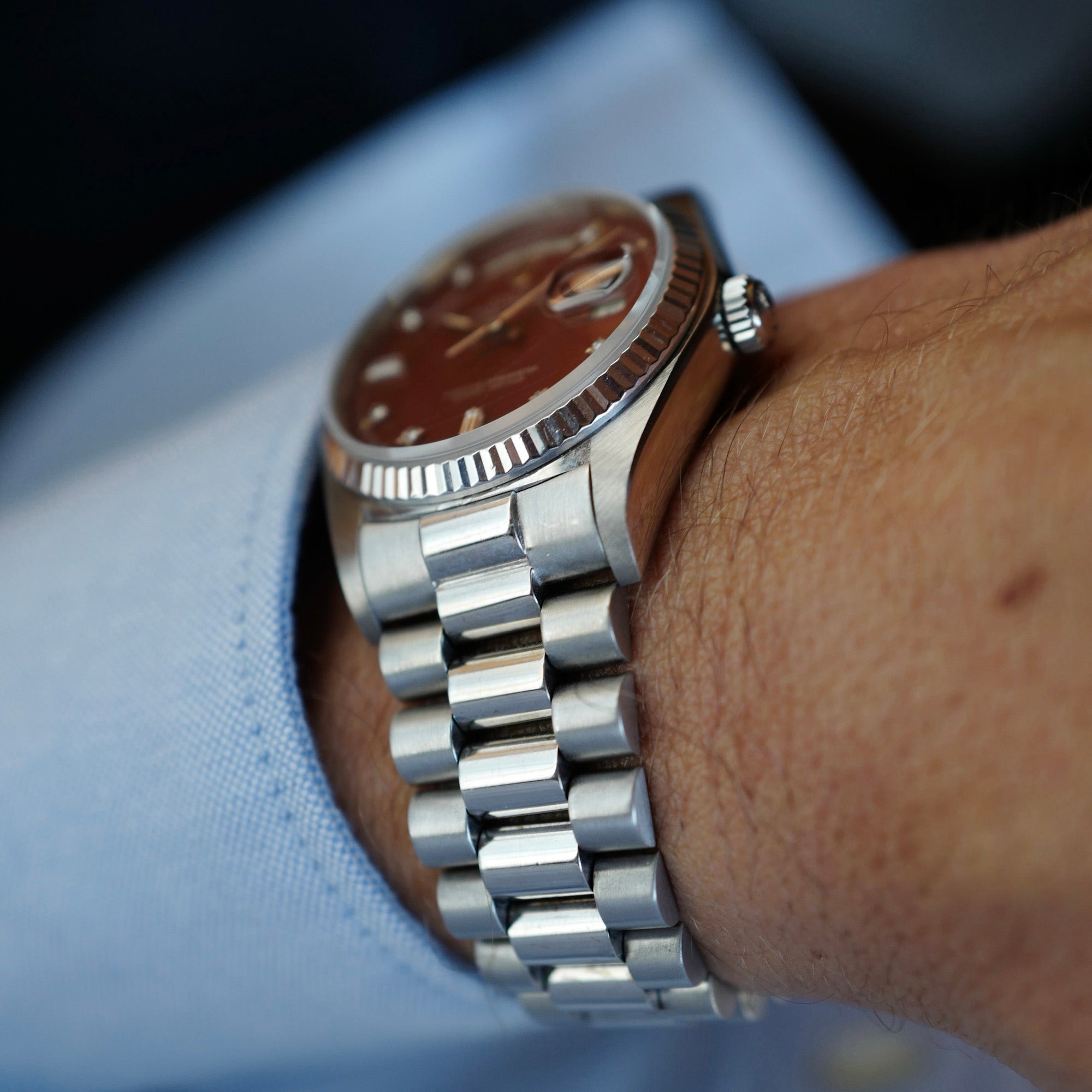 Rolex White Gold Day-Date Oxblood Stella Watch Ref. 18039