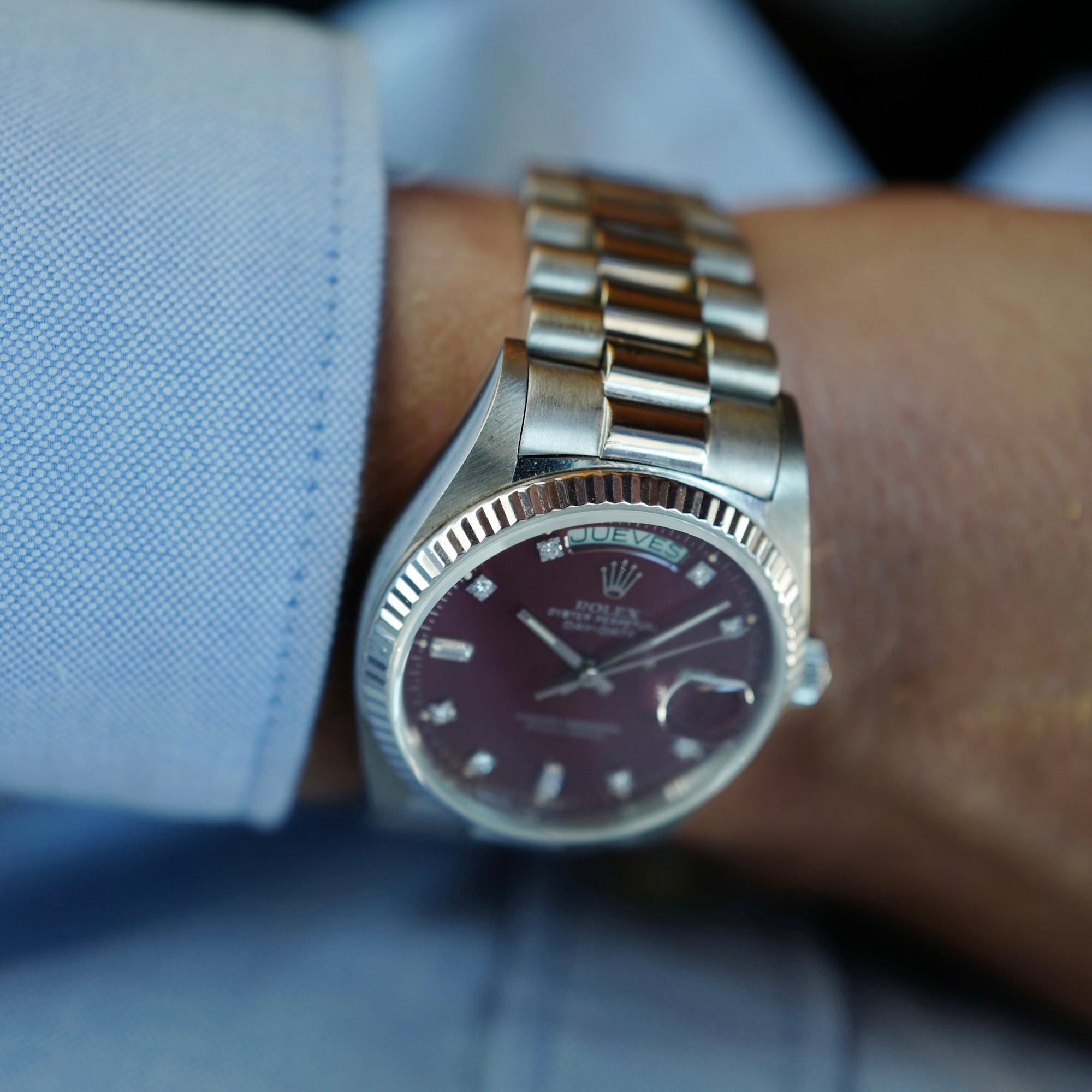 Rolex White Gold Day-Date Oxblood Stella Watch Ref. 18039