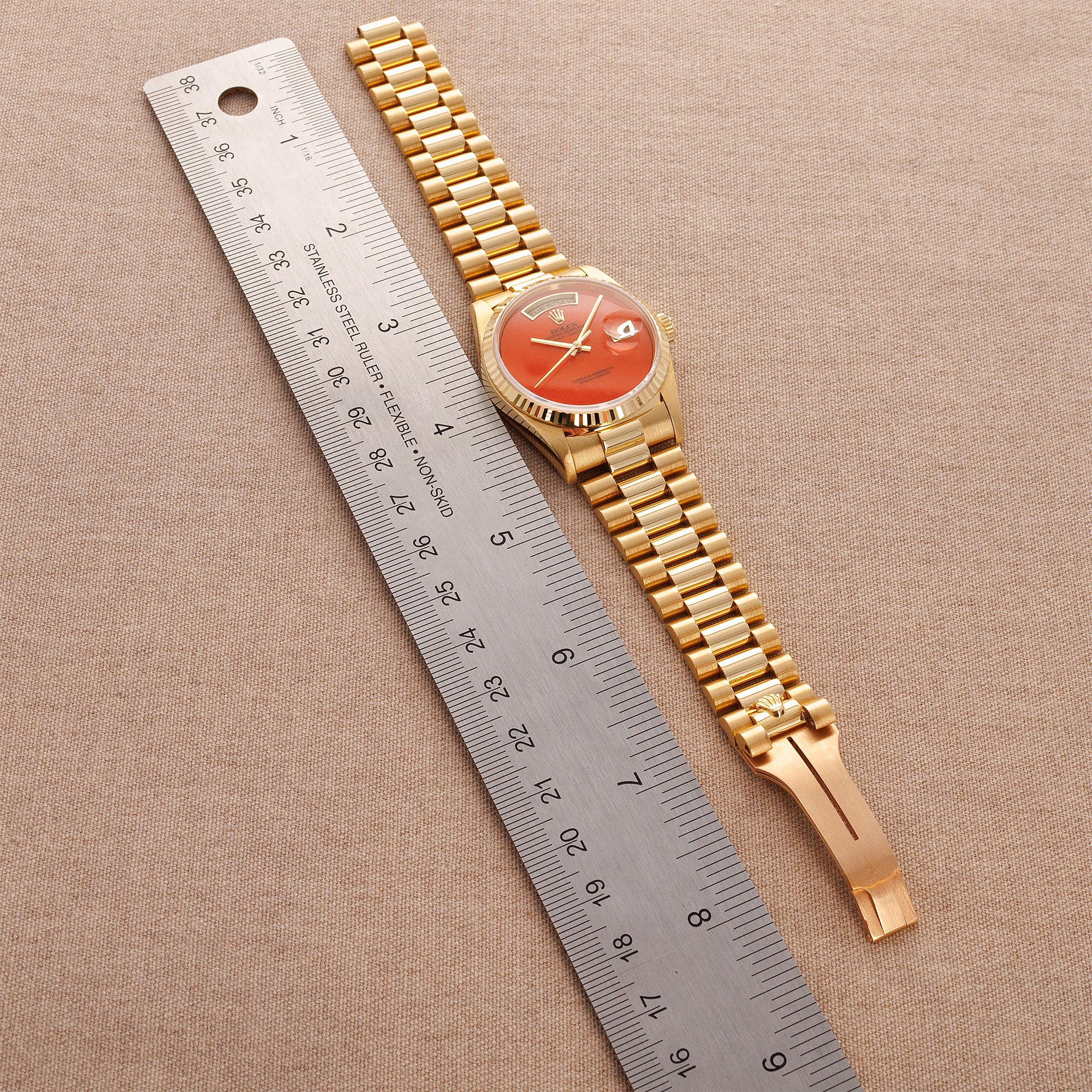 Rolex Yellow Gold Day-Date Ref. 18238 with Rare Coral Dial