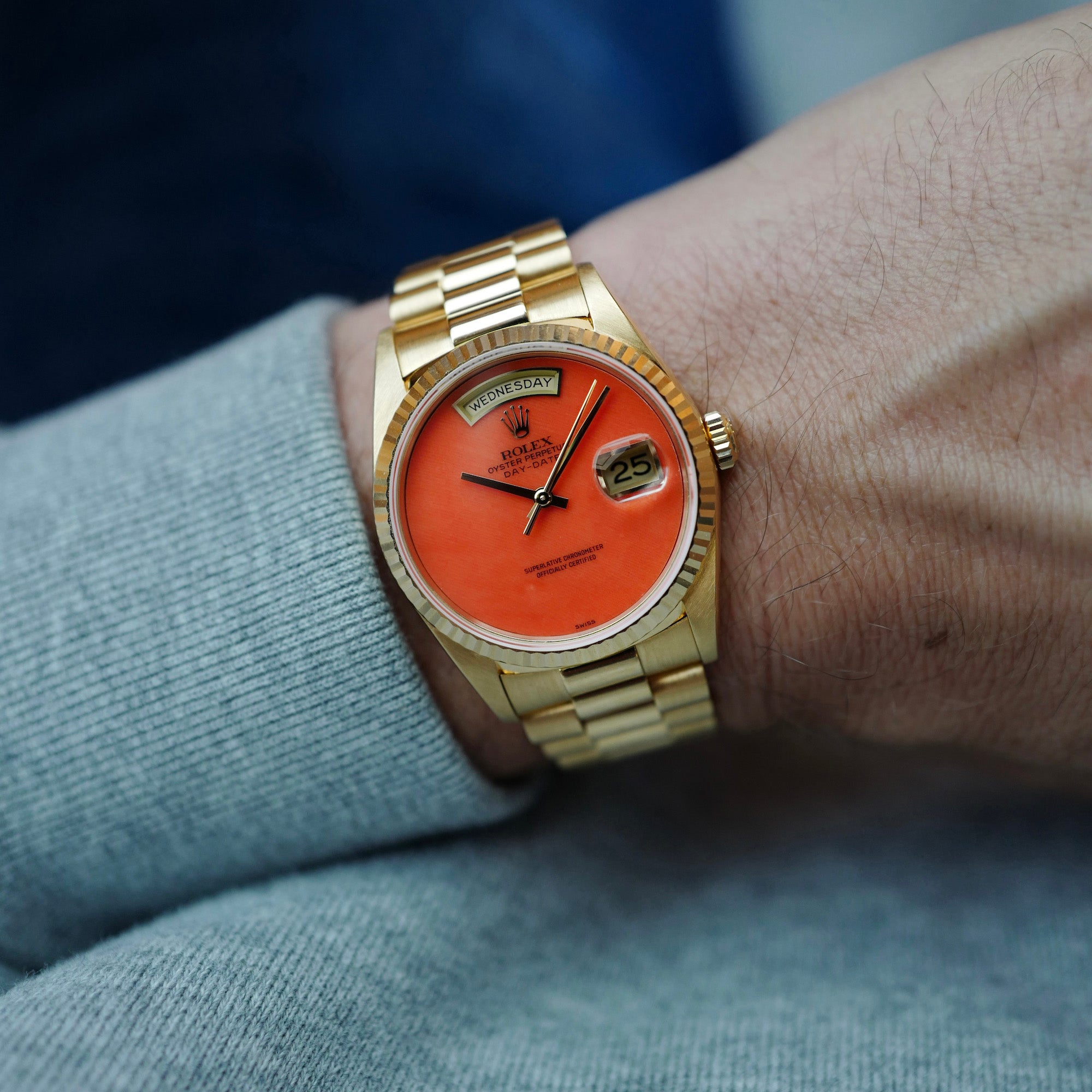 Rolex Yellow Gold Day-Date Ref. 18238 with Rare Coral Dial