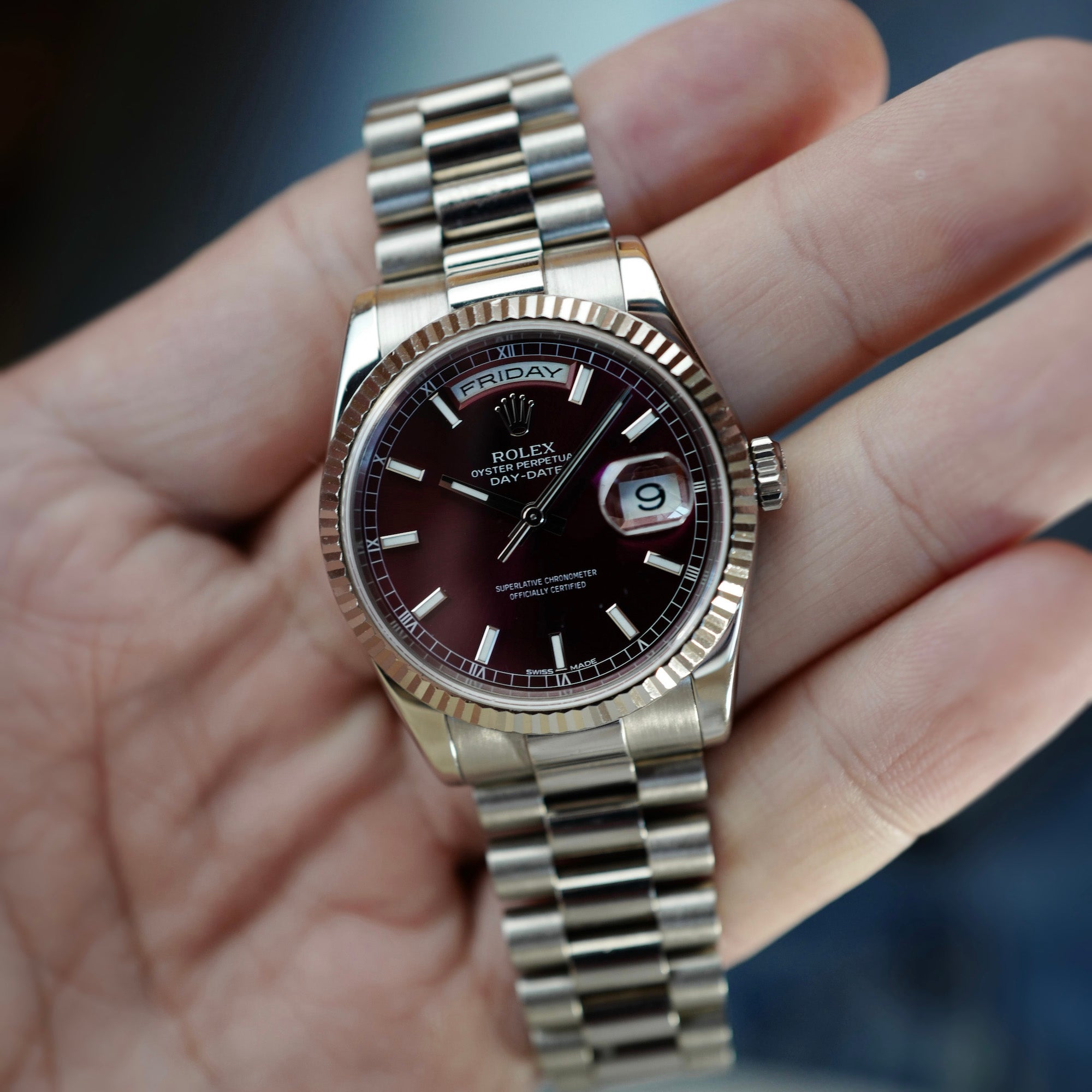 Rolex White Gold Day Date Ref. 118239 with Cherry Dial