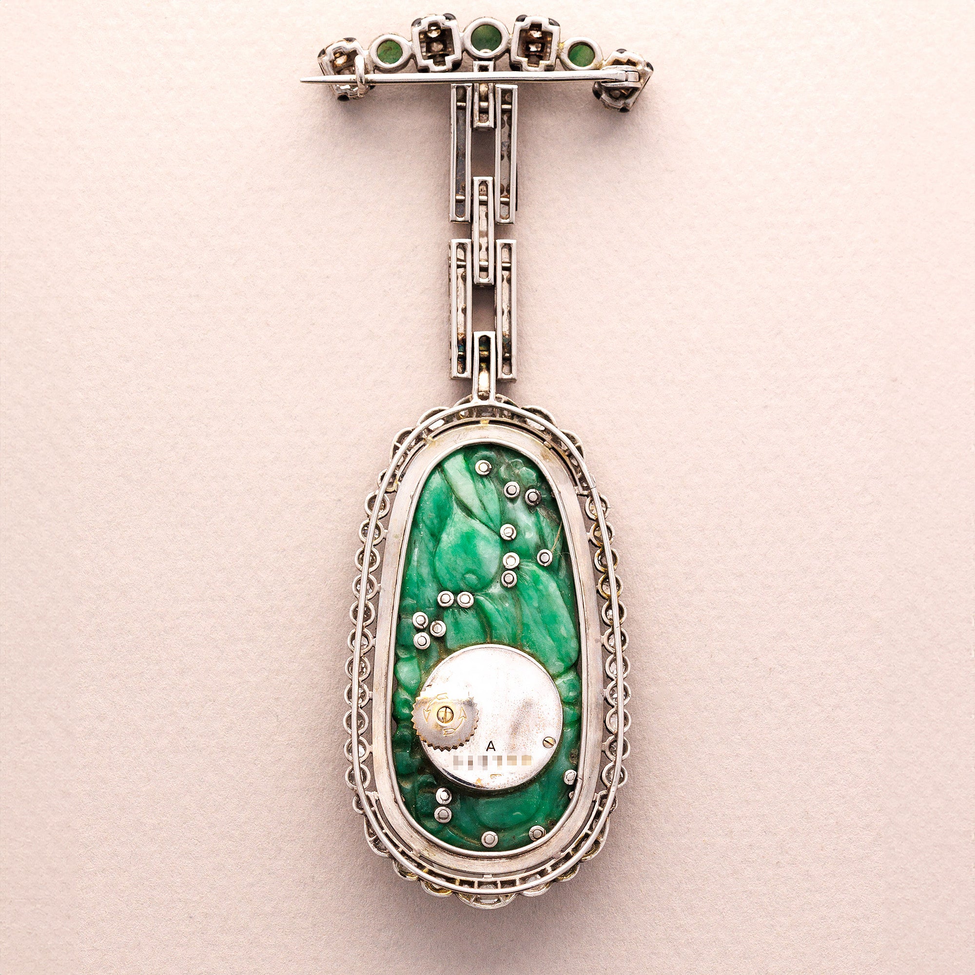 Jaeger Lecoultre Jade Diamond Onyx Pendant Watch, Art Deco (Objet)