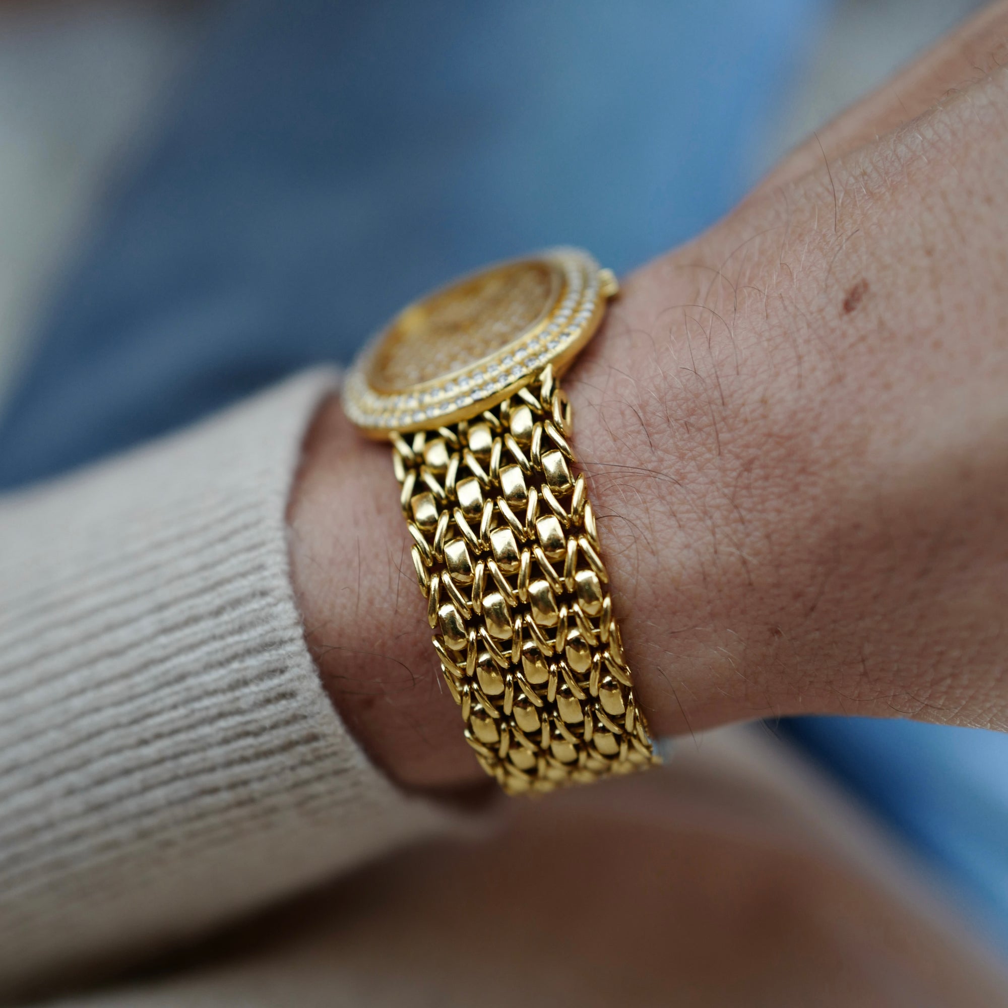 Audemars Piguet Yellow Gold Bracelet Watch with Pave Diamond &amp; Ruby Dial