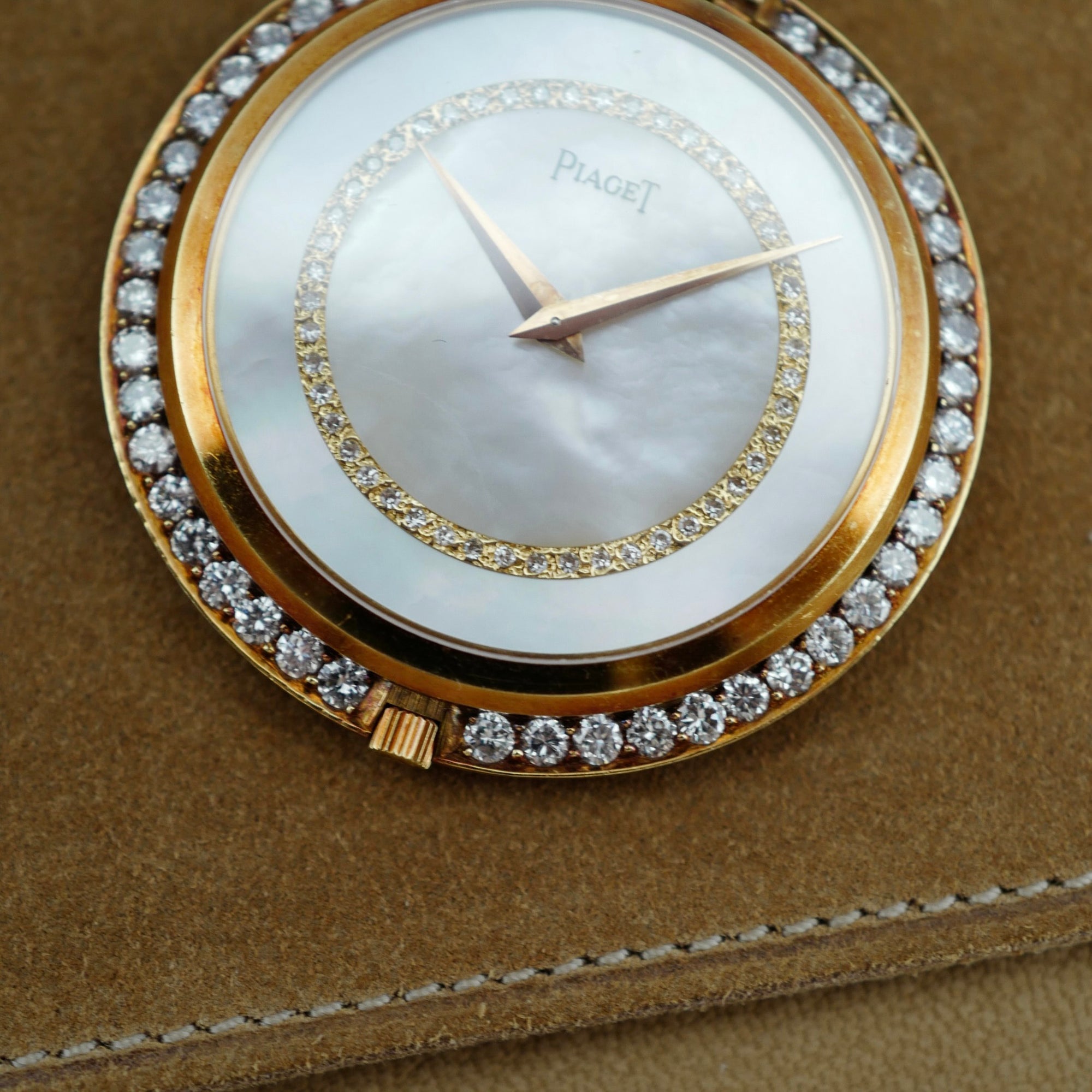 Piaget - Piaget Yellow Gold and Diamond Pocket Watch with Mother of Pearl and Diamond Dial (New Arrival) - The Keystone Watches