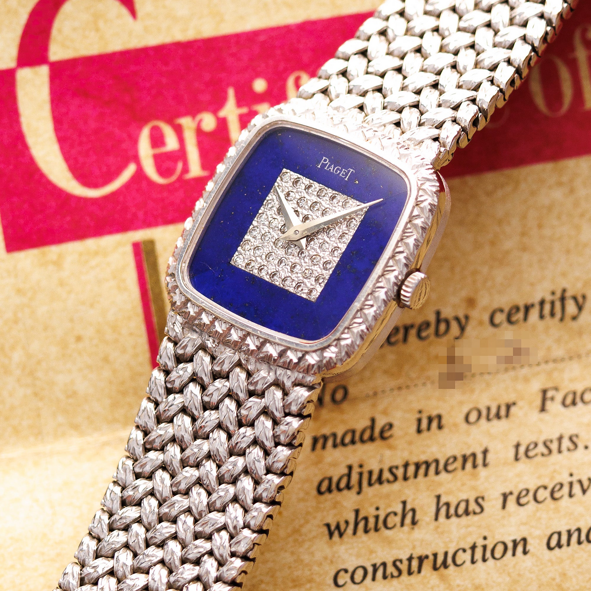 Piaget - Piaget White Gold Lapis Square Watch Ref. 9902 with Original Box and Papers - The Keystone Watches