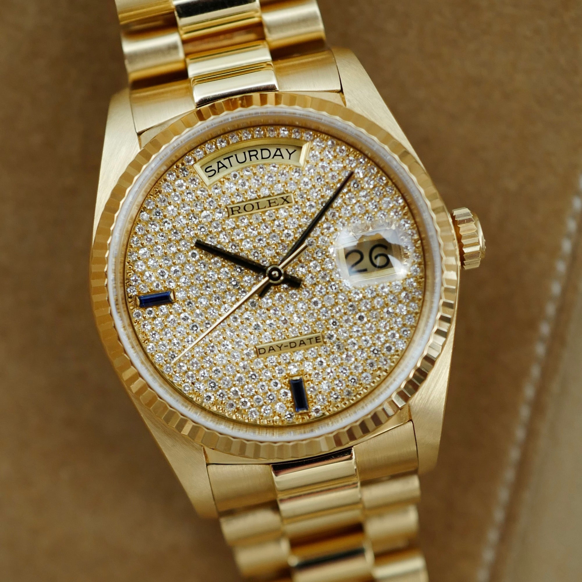 Rolex Yellow Gold Day-Date Ref. 18038 with Pave Diamonds Dial (New Arrivals)
