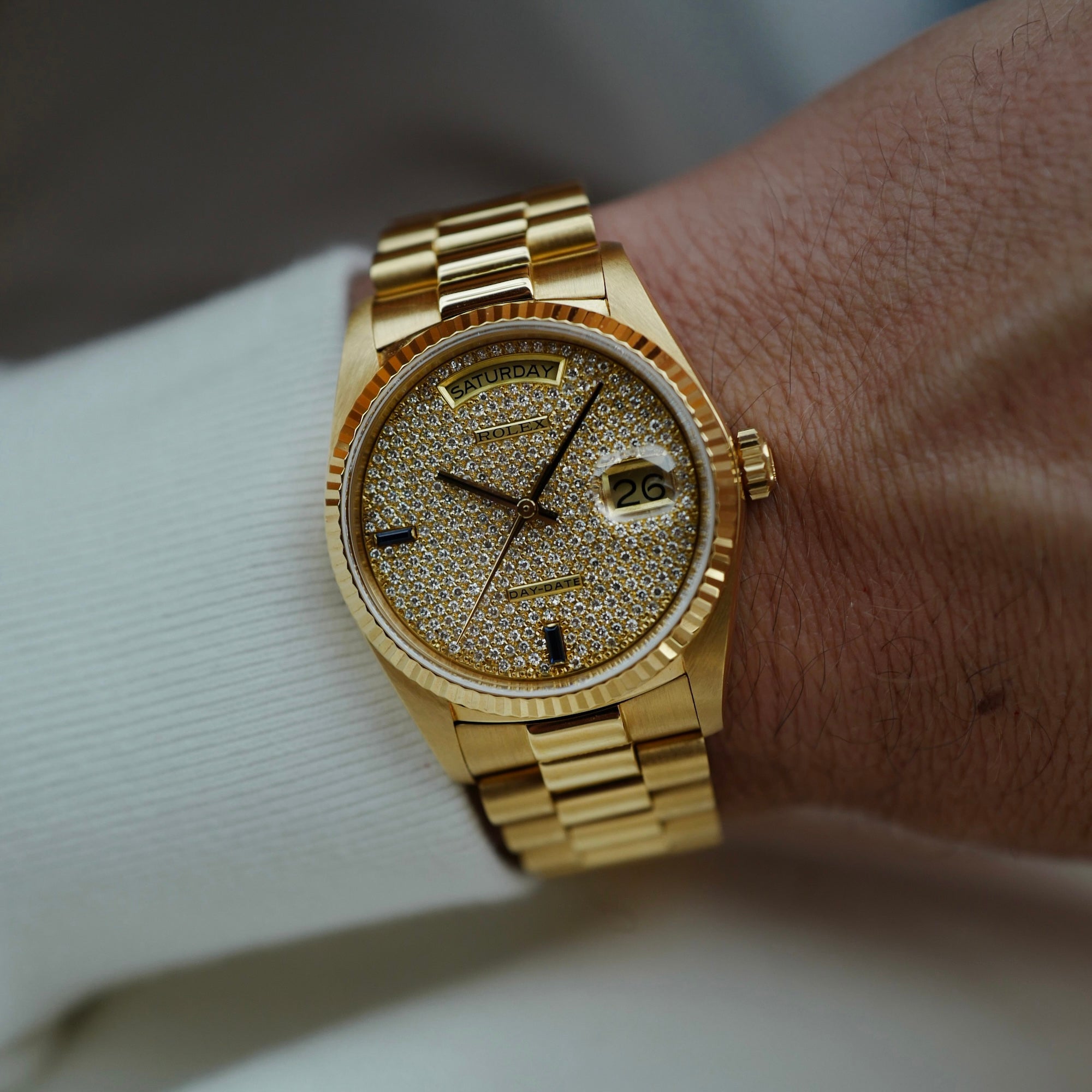 Rolex Yellow Gold Day-Date Ref. 18038 with Pave Diamonds Dial (New Arrivals)