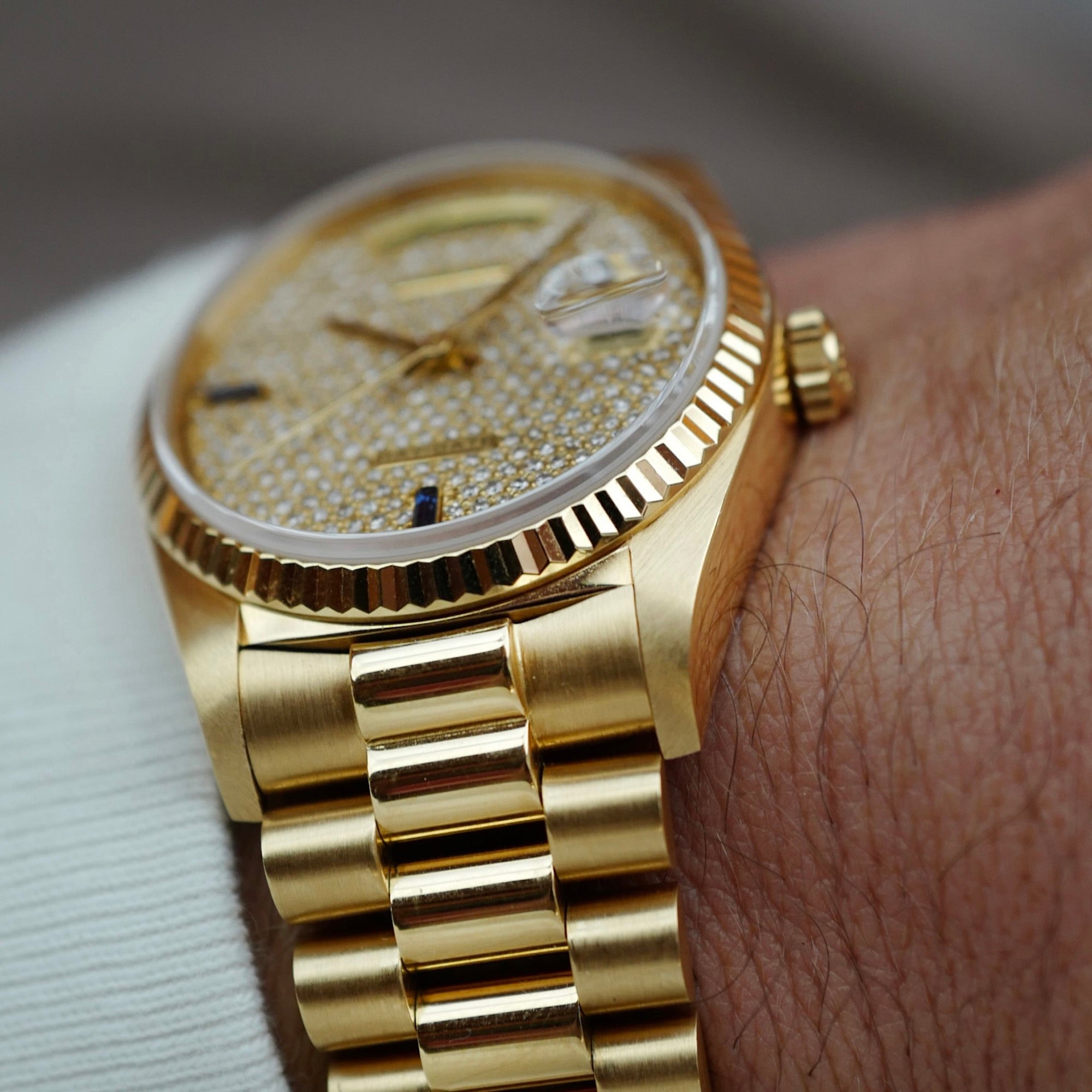 Rolex Yellow Gold Day-Date Ref. 18038 with Pave Diamonds Dial (New Arrivals)