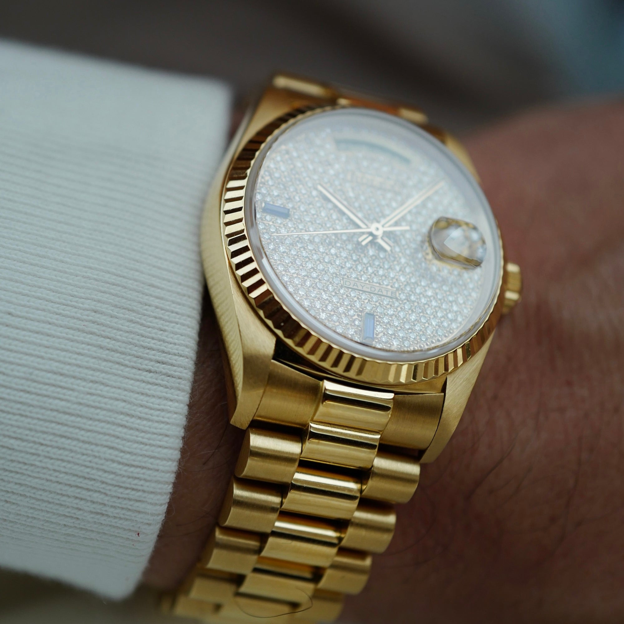 Rolex Yellow Gold Day-Date Ref. 18038 with Pave Diamonds Dial (New Arrivals)