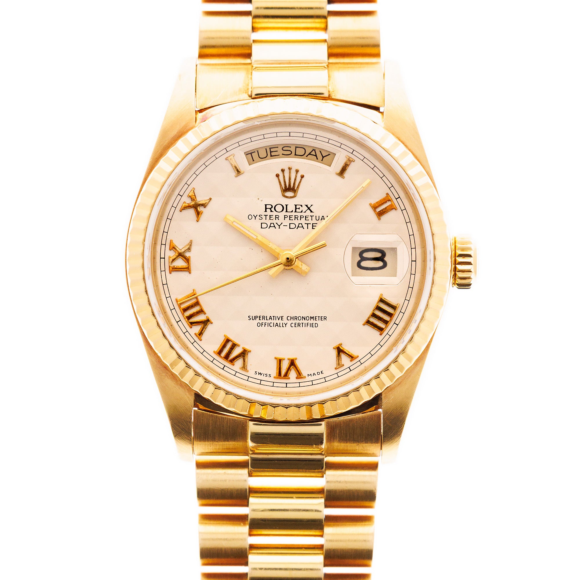 Rolex - Rolex Yellow Gold Day Date Ref. 18038 with White Pyramid Roman Dial - The Keystone Watches