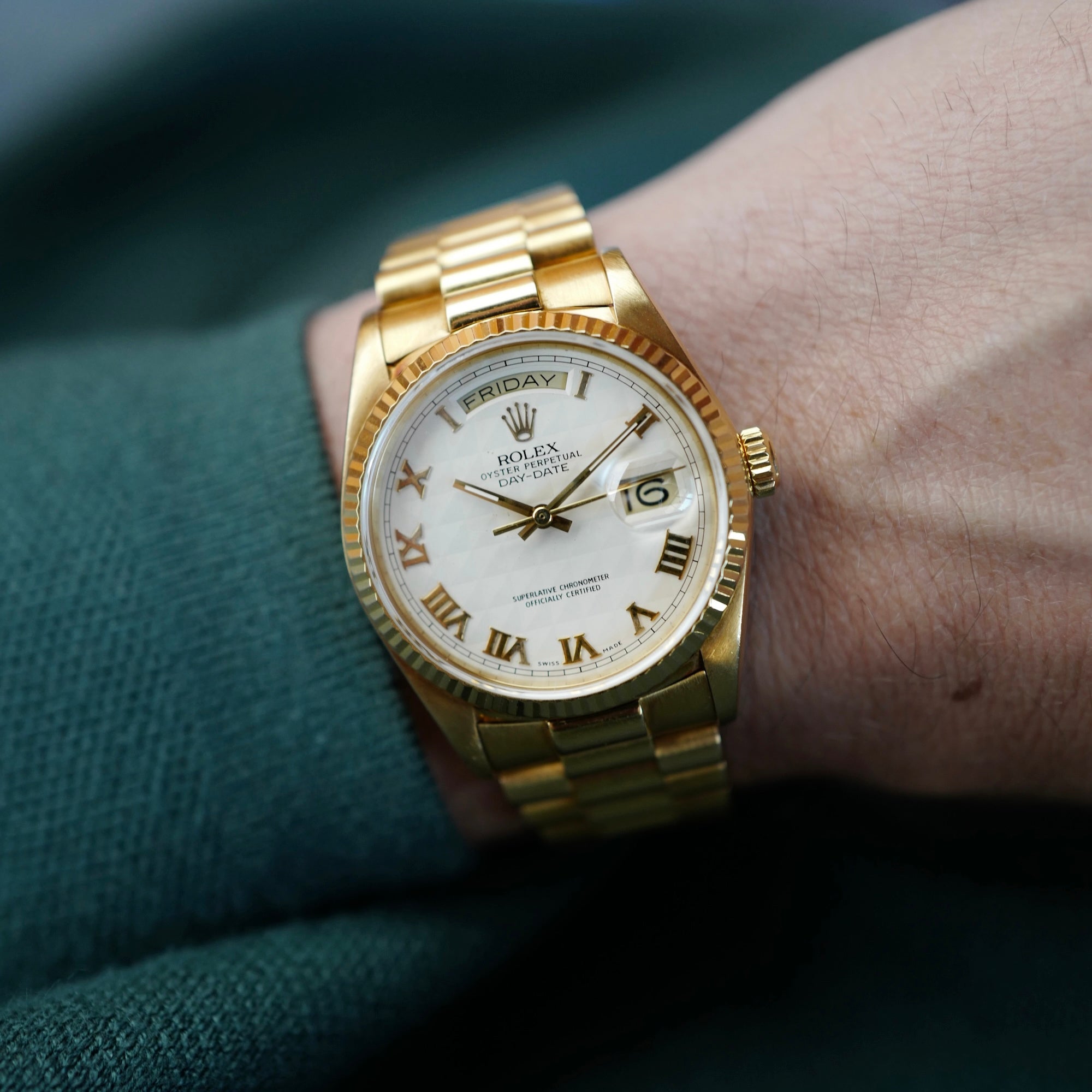 Rolex - Rolex Yellow Gold Day Date Ref. 18038 with White Pyramid Roman Dial - The Keystone Watches