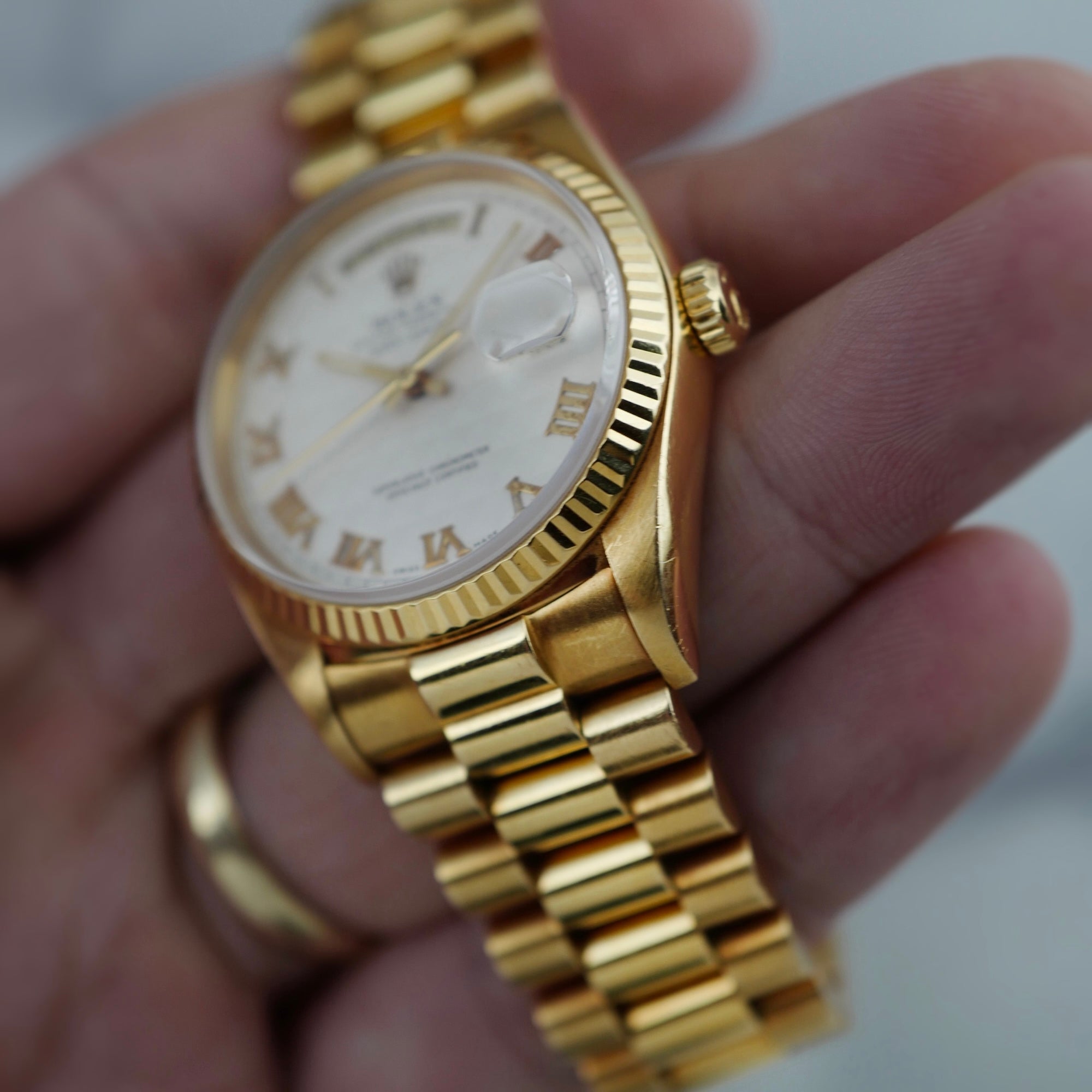 Rolex - Rolex Yellow Gold Day Date Ref. 18038 with White Pyramid Roman Dial - The Keystone Watches