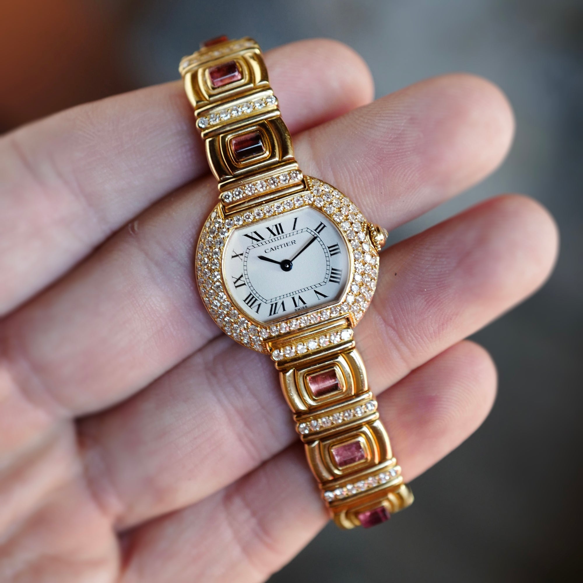 Cartier - Cartier Yellow Gold Diamond and Tourmaline Vintage Watch - The Keystone Watches