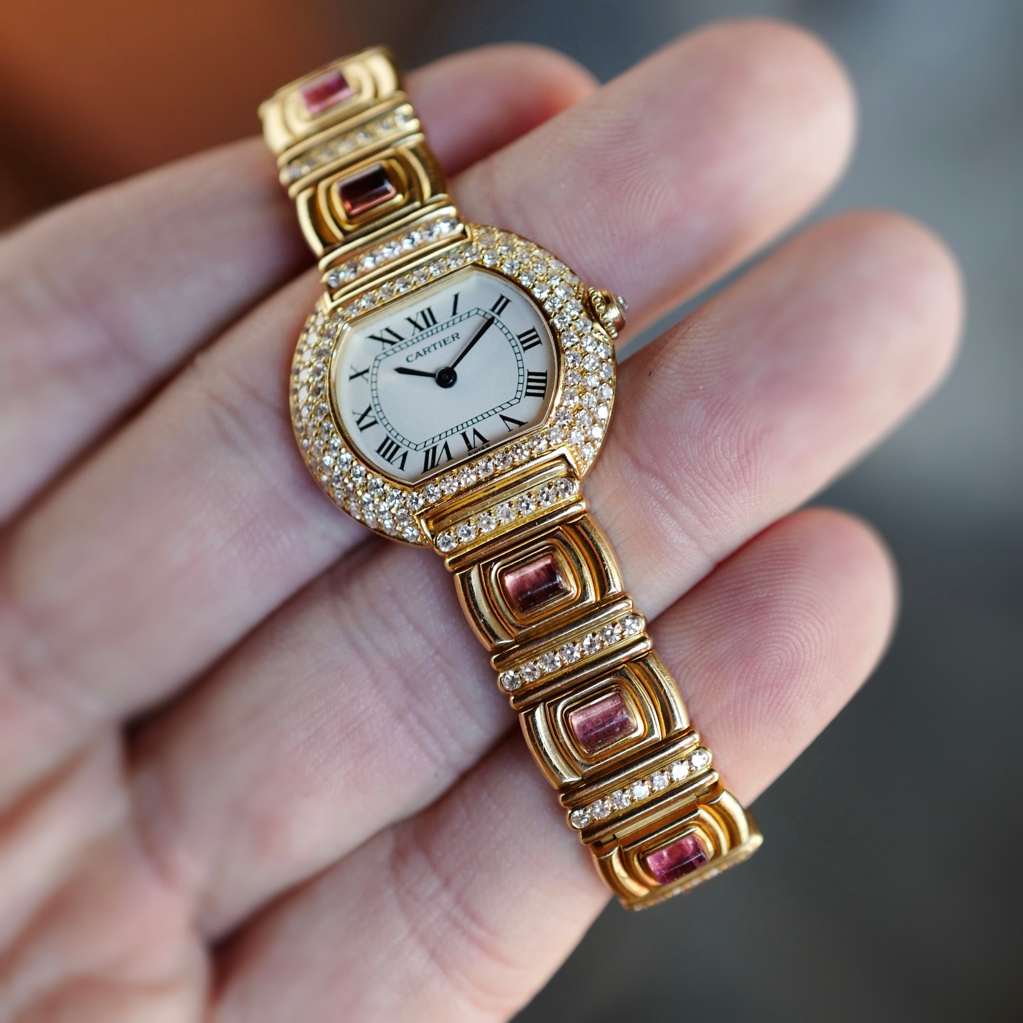 Cartier - Cartier Yellow Gold Diamond and Tourmaline Vintage Watch - The Keystone Watches