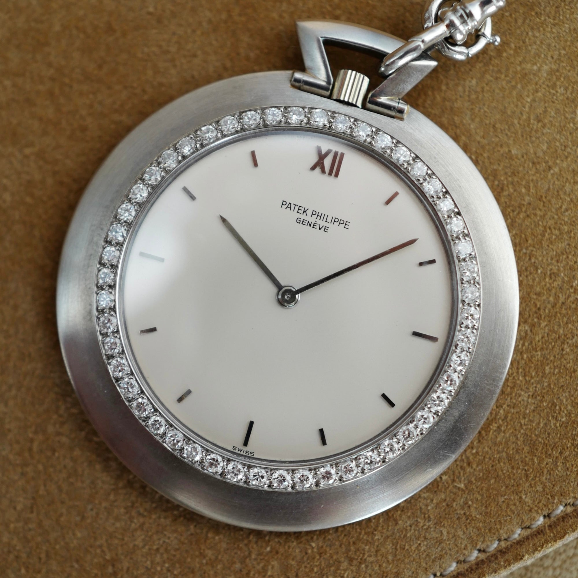 Patek Philippe - Patek White Gold Pocket Watch with Diamond Bezel (New Arrival) - The Keystone Watches