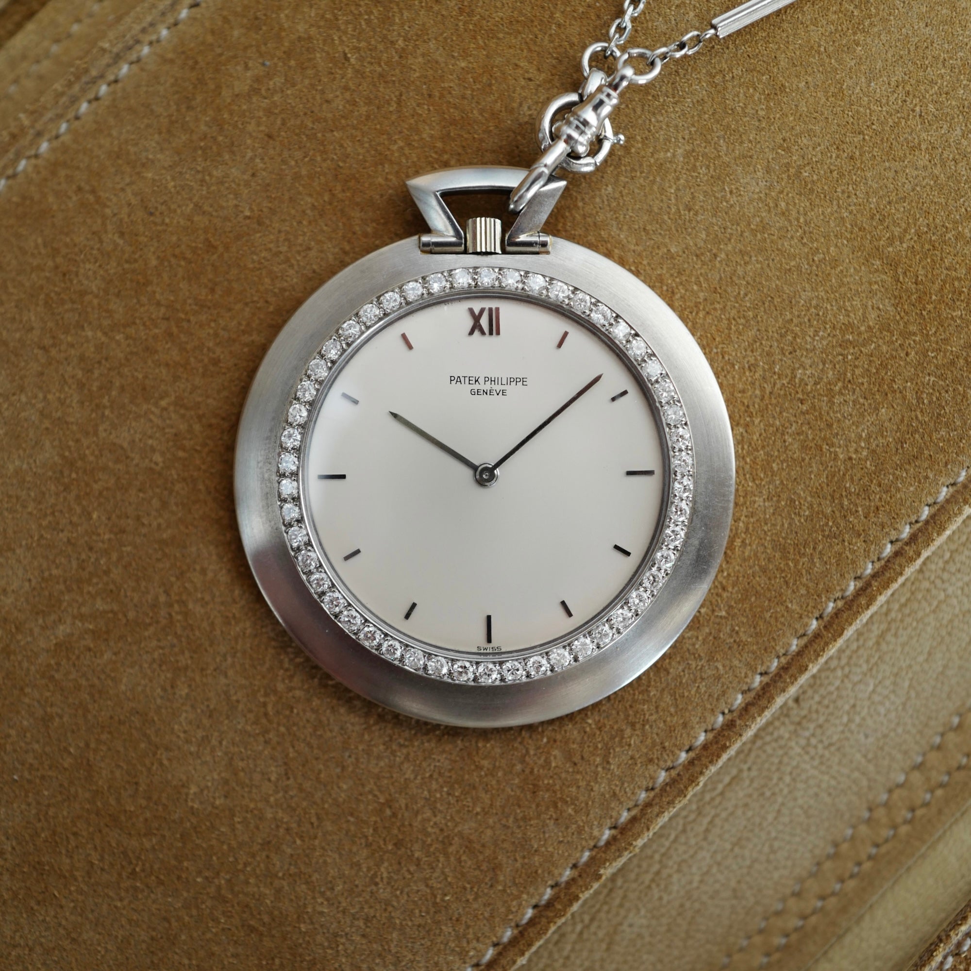 Patek Philippe - Patek White Gold Pocket Watch with Diamond Bezel (New Arrival) - The Keystone Watches