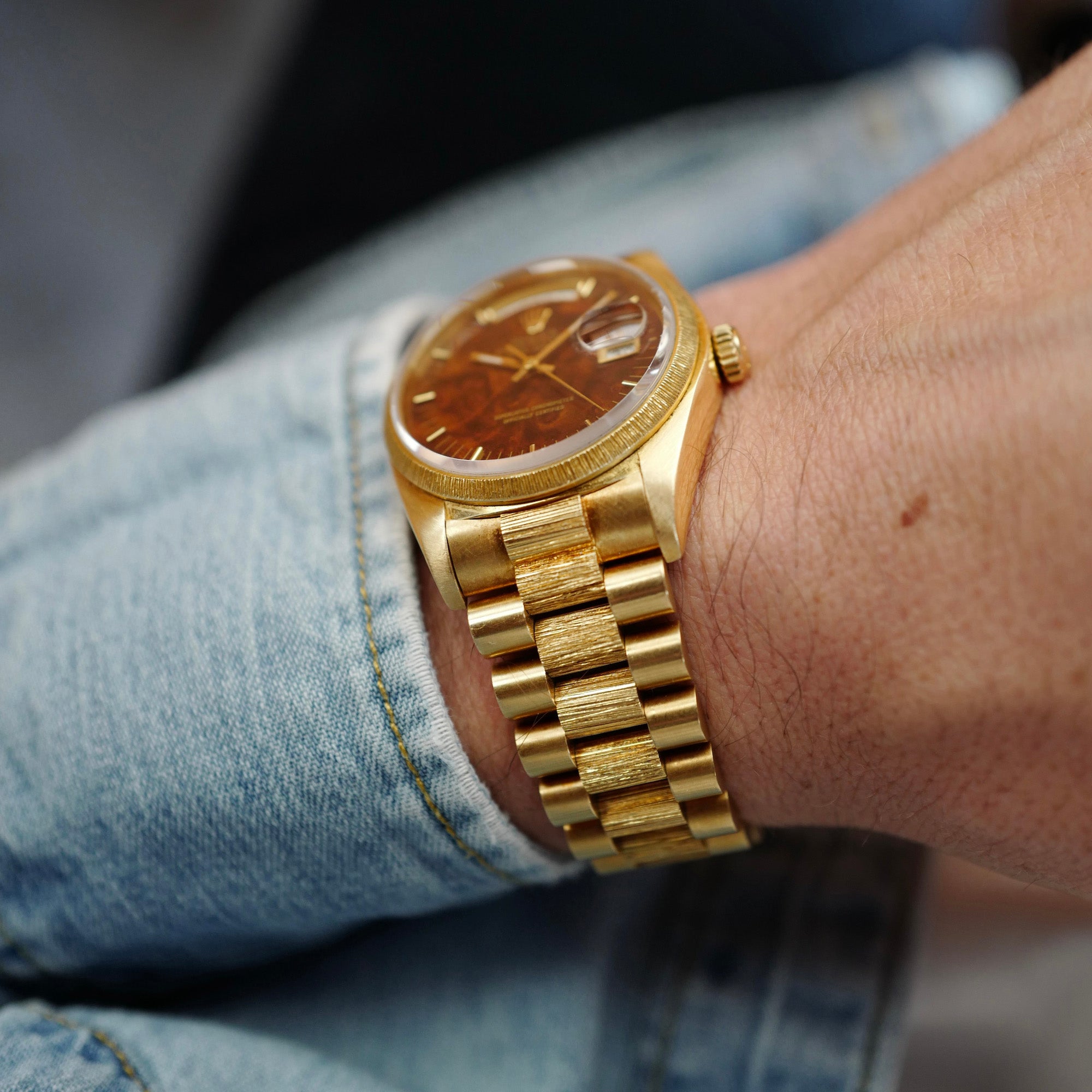 Rolex Yellow Gold Day Ref. 18078 with Burlwood Dial