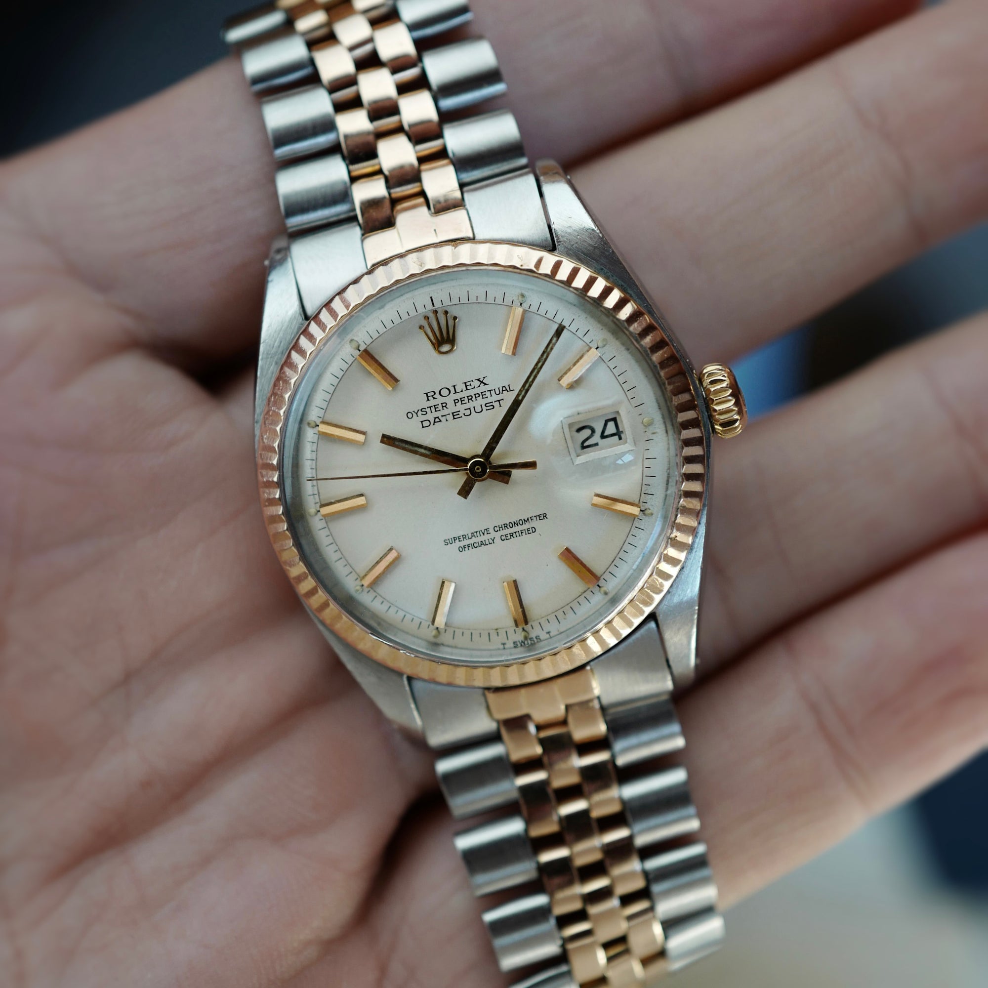 Rolex Rose Gold and Steel Vintage Datejust Ref. 1601 with Original Paper