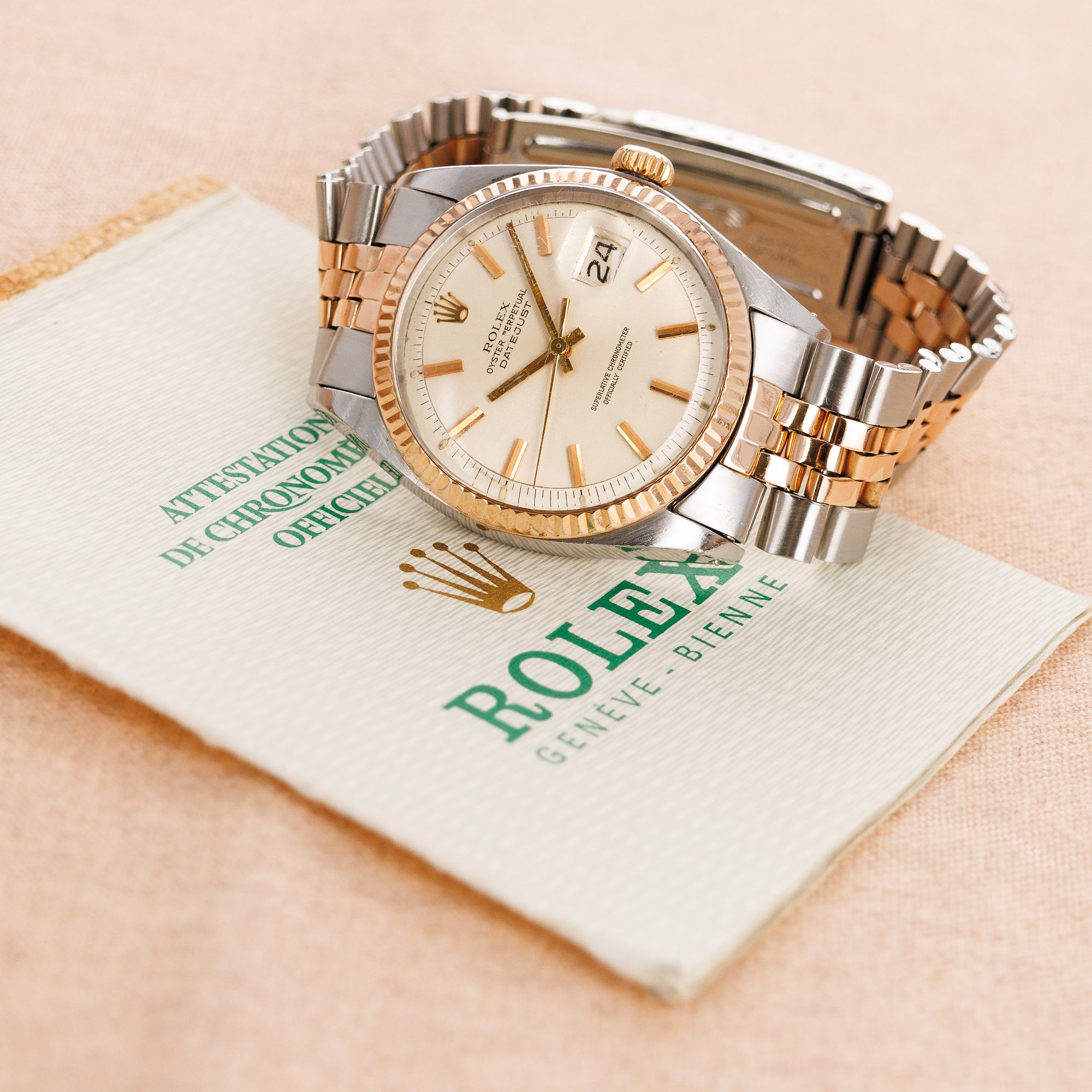 Rolex Rose Gold and Steel Vintage Datejust Ref. 1601 with Original Paper