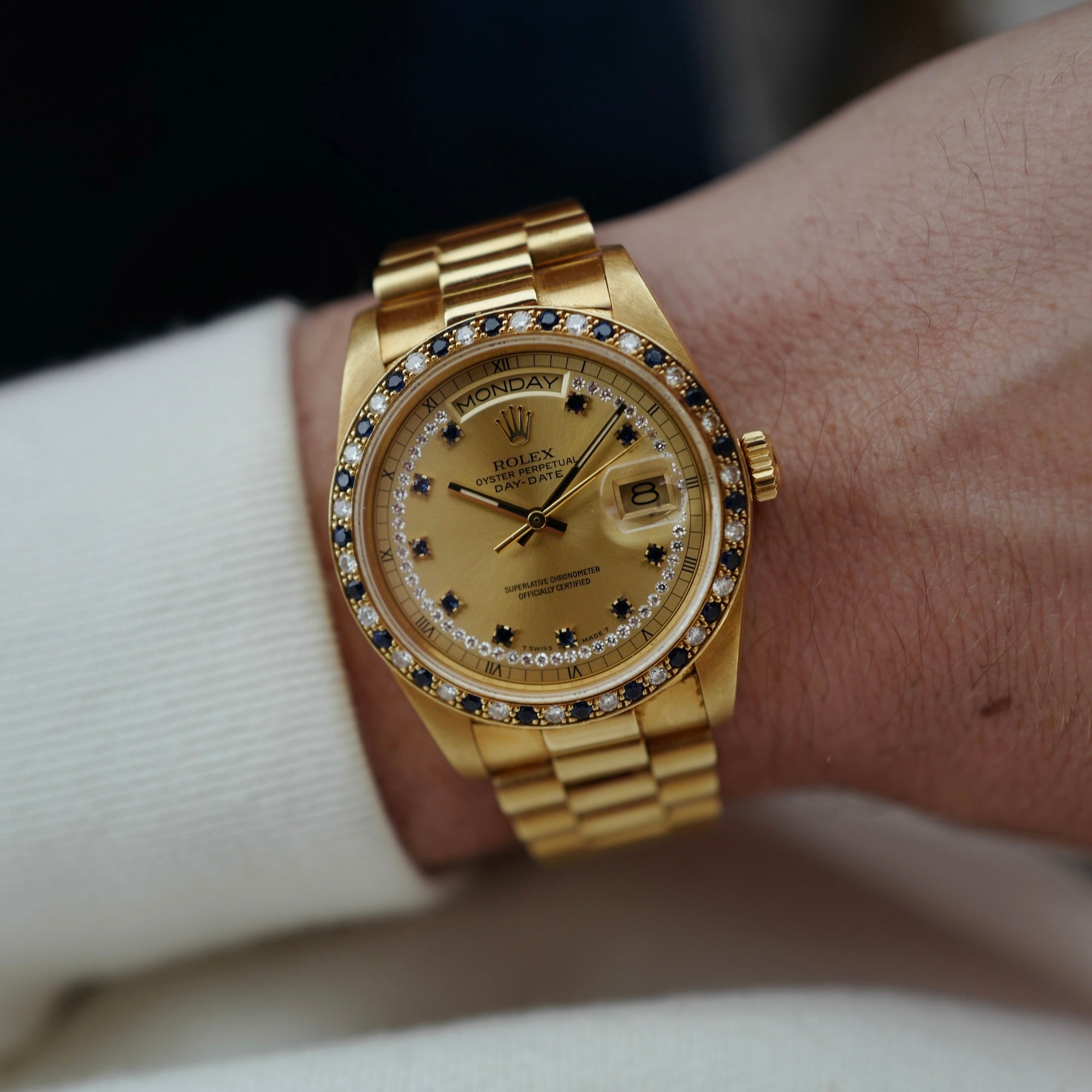 Rolex - Rolex Yellow Gold Day-Date Ref. 18148 with Sapphire and Diamond String Dial and Bezel (New Arrival) - The Keystone Watches