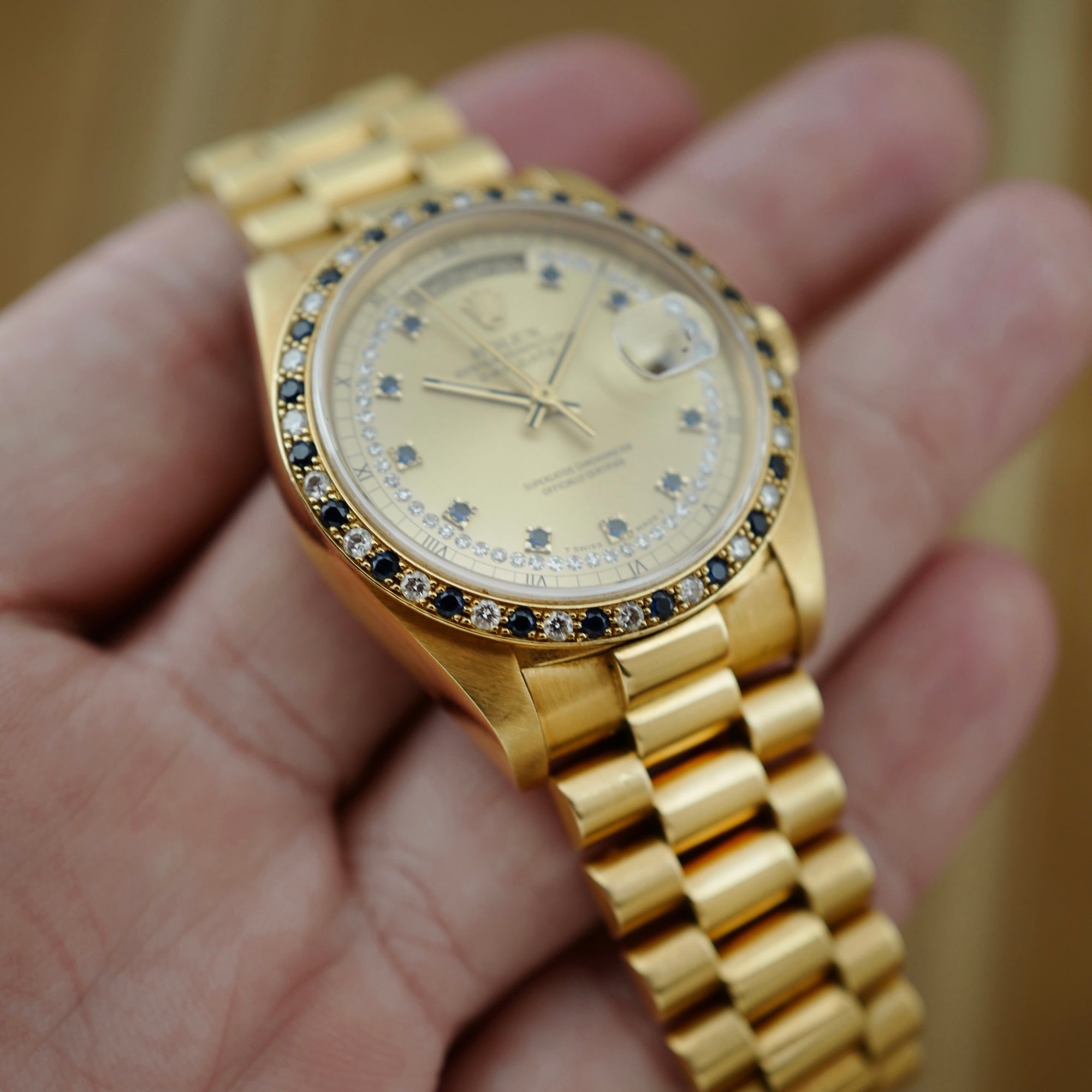 Rolex - Rolex Yellow Gold Day-Date Ref. 18148 with Sapphire and Diamond String Dial and Bezel (New Arrival) - The Keystone Watches